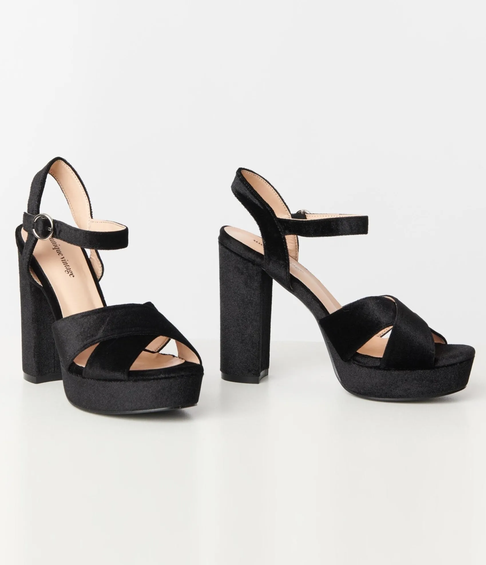 Unique Vintage Black Velvet Platform Heels Cheap