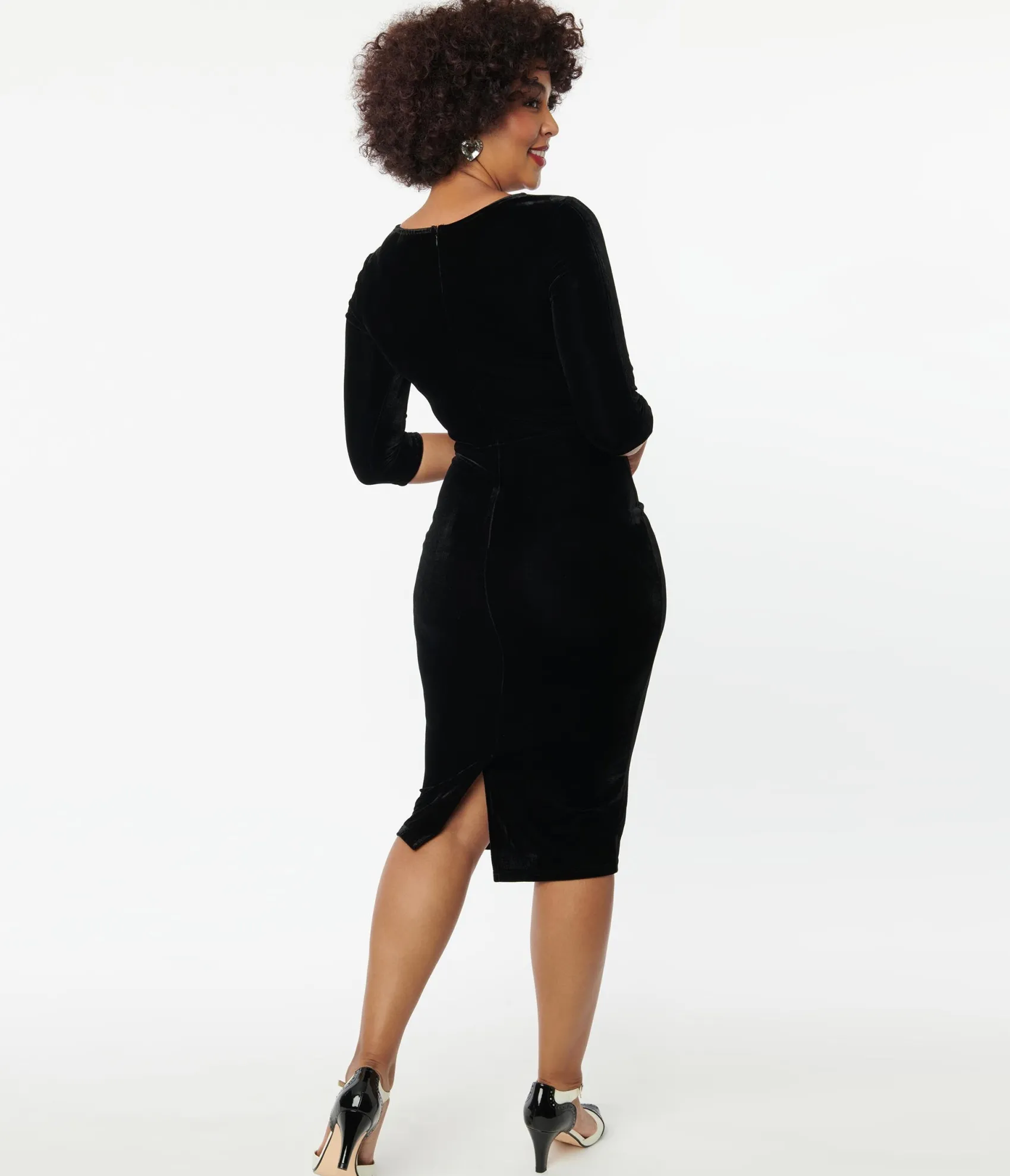 Unique Vintage Black Velvet Sleeved Mod Wiggle Dress Fashion