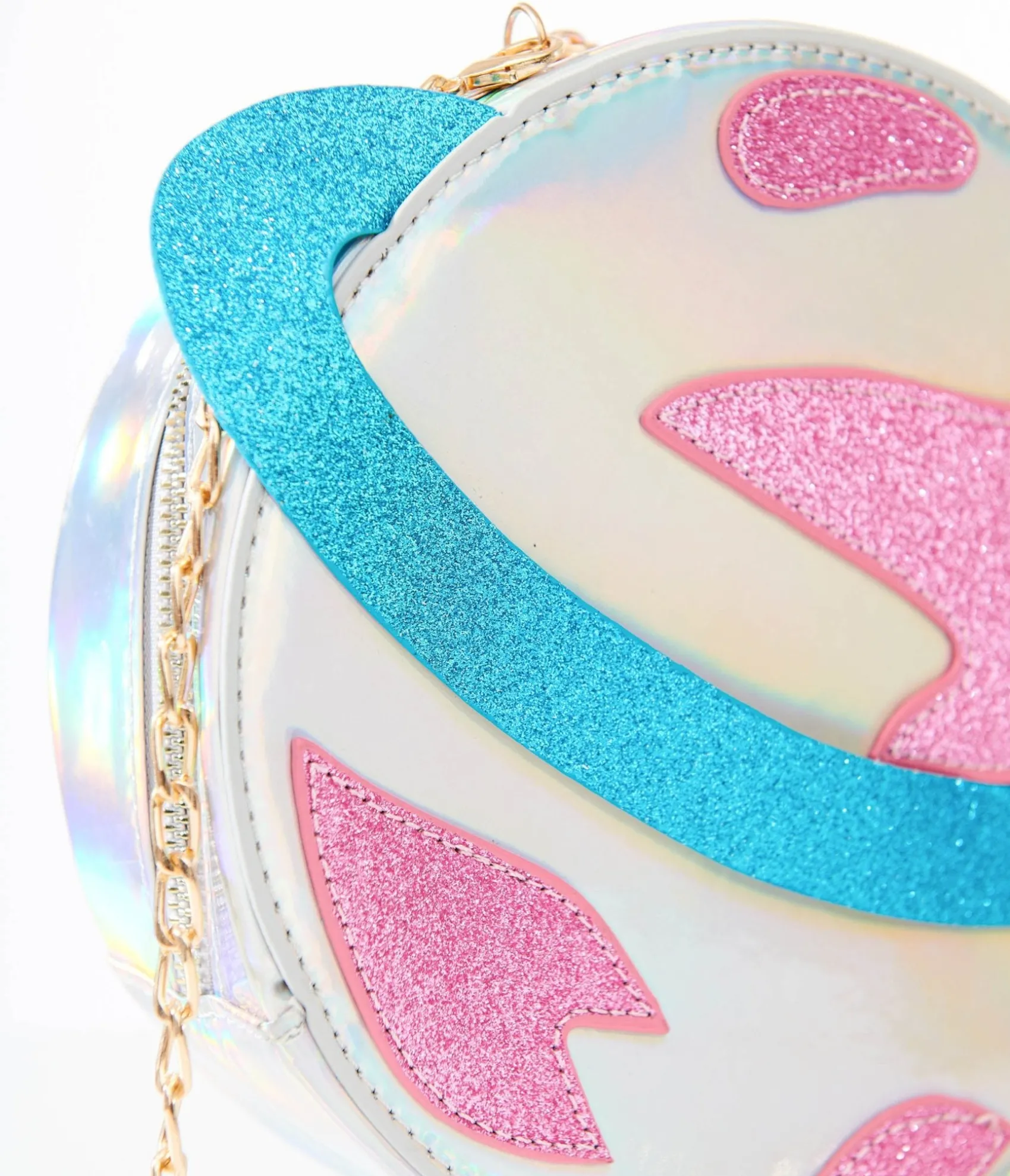 Unique Vintage Blue & Pink Glitter Saturn Planet Crossbody Bag Fashion