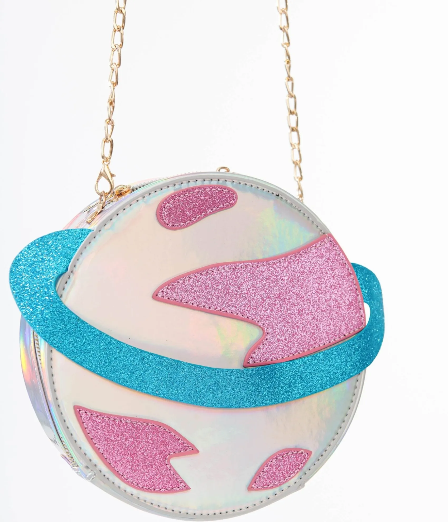Unique Vintage Blue & Pink Glitter Saturn Planet Crossbody Bag Fashion