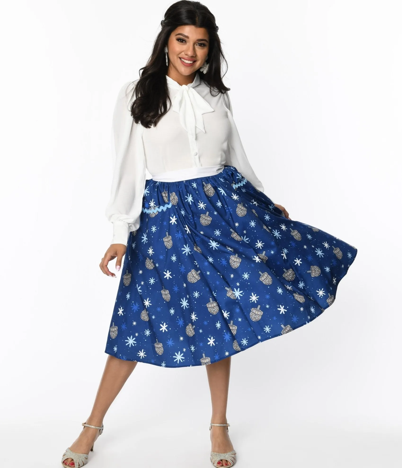 Unique Vintage Blue Hanukkah Print Susannah Swing Skirt New
