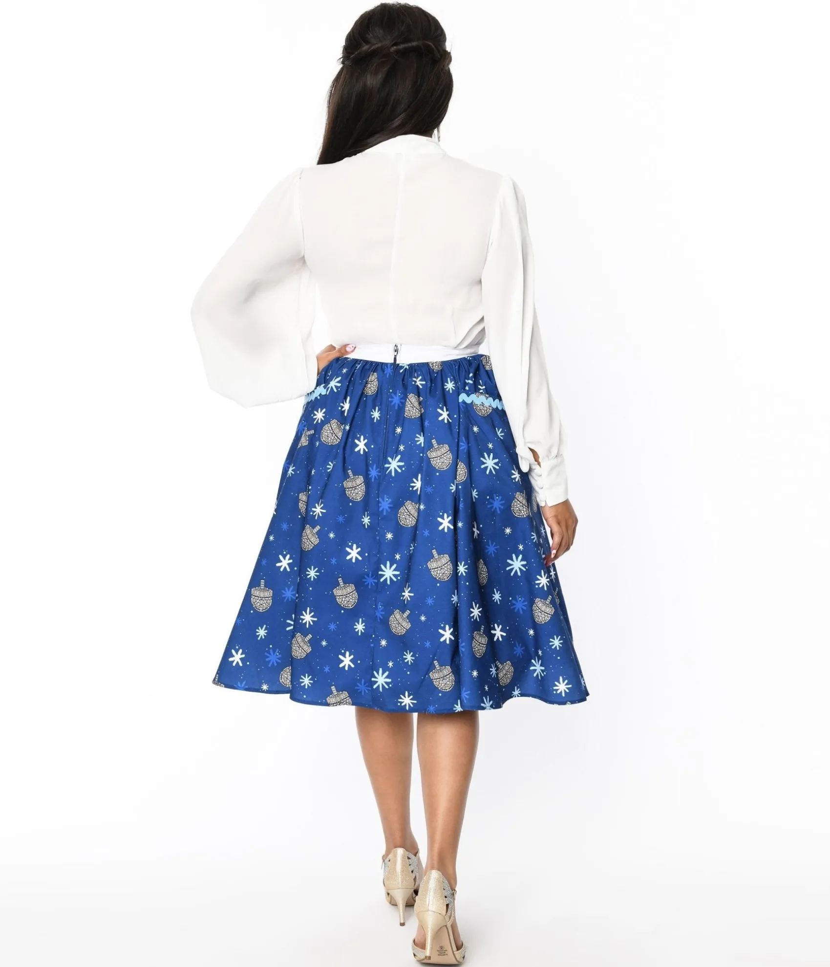 Unique Vintage Blue Hanukkah Print Susannah Swing Skirt New
