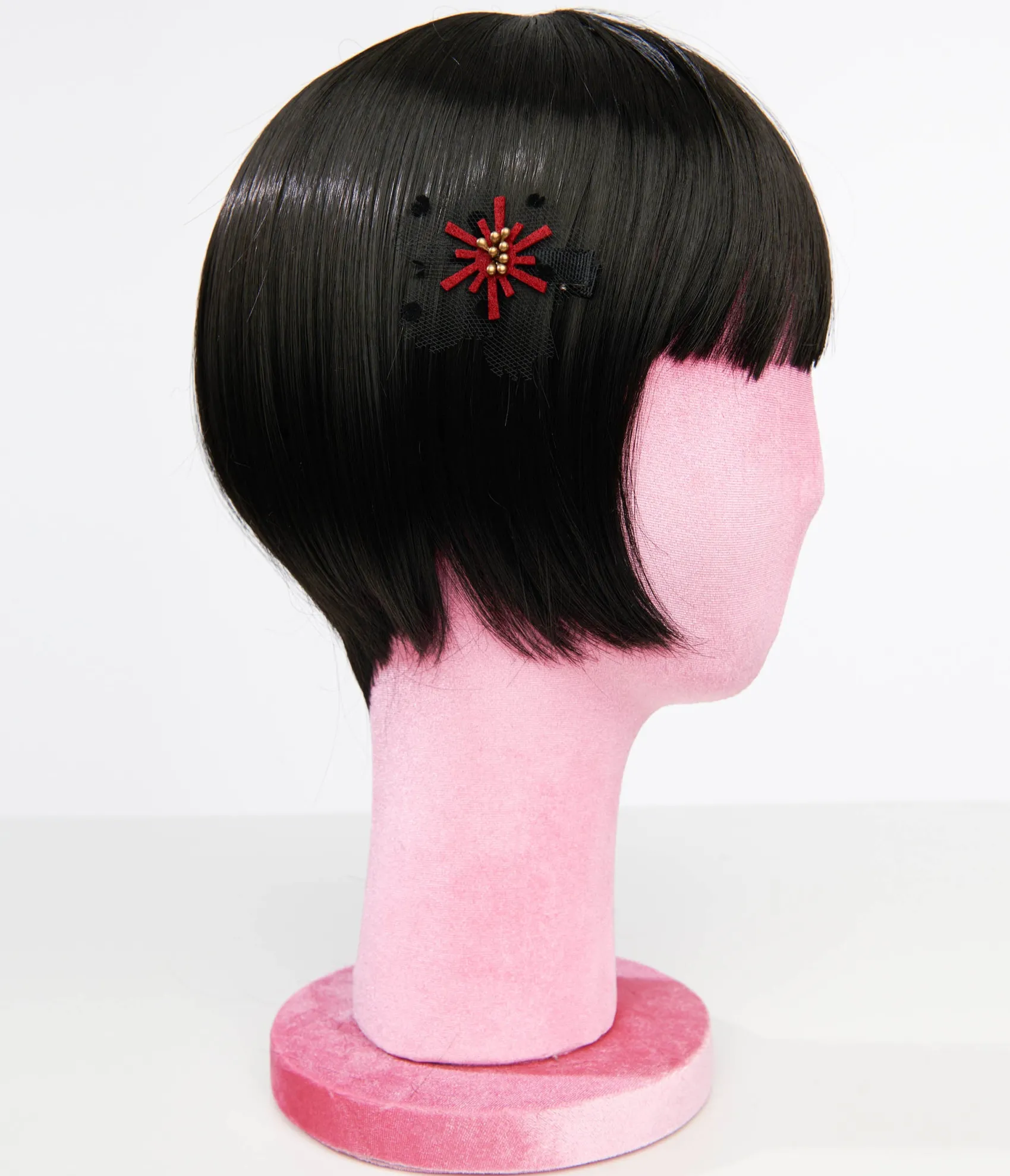 Unique Vintage Burgundy & Black Mesh Floral Hair Clip Clearance