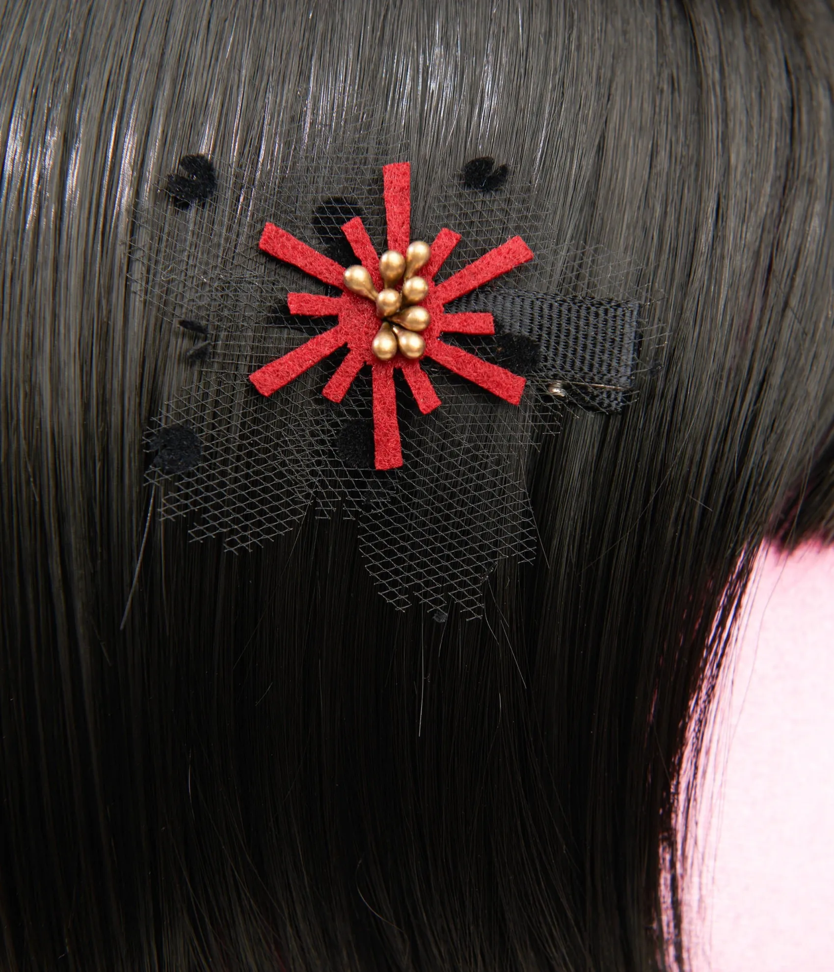 Unique Vintage Burgundy & Black Mesh Floral Hair Clip Clearance