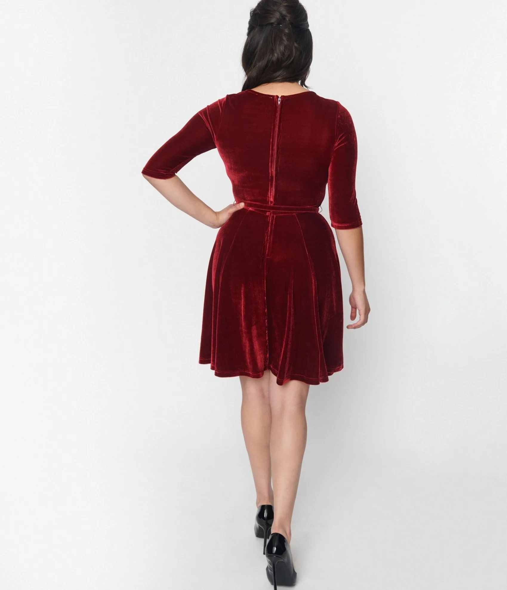 Unique Vintage Burgundy Velvet Stephanie Fit & Flare Dress Best Sale