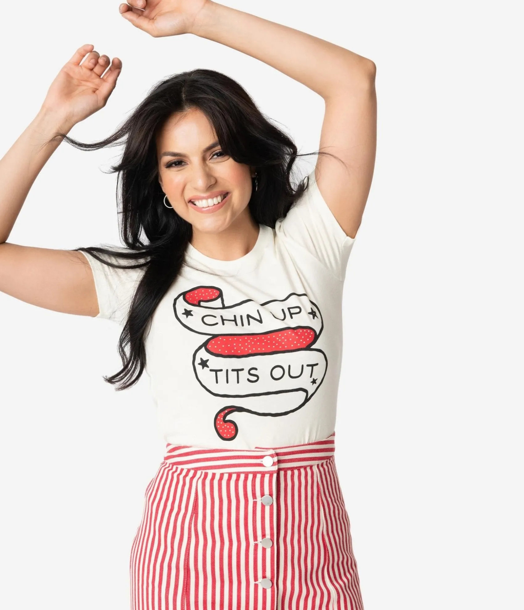 Unique Vintage Cream Chin Up Tits Out Womens Tee Online