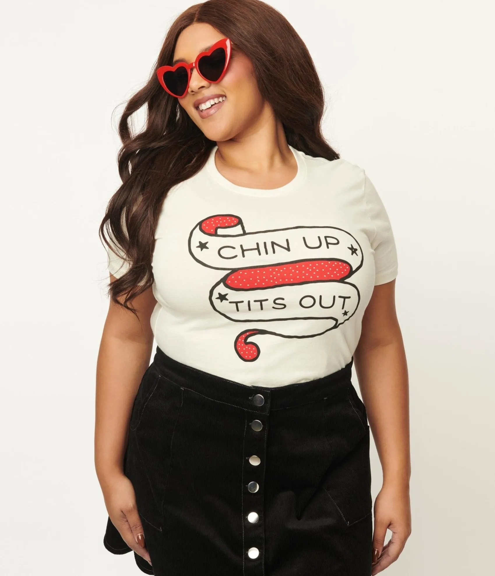 Unique Vintage Cream Chin Up Tits Out Womens Tee Online
