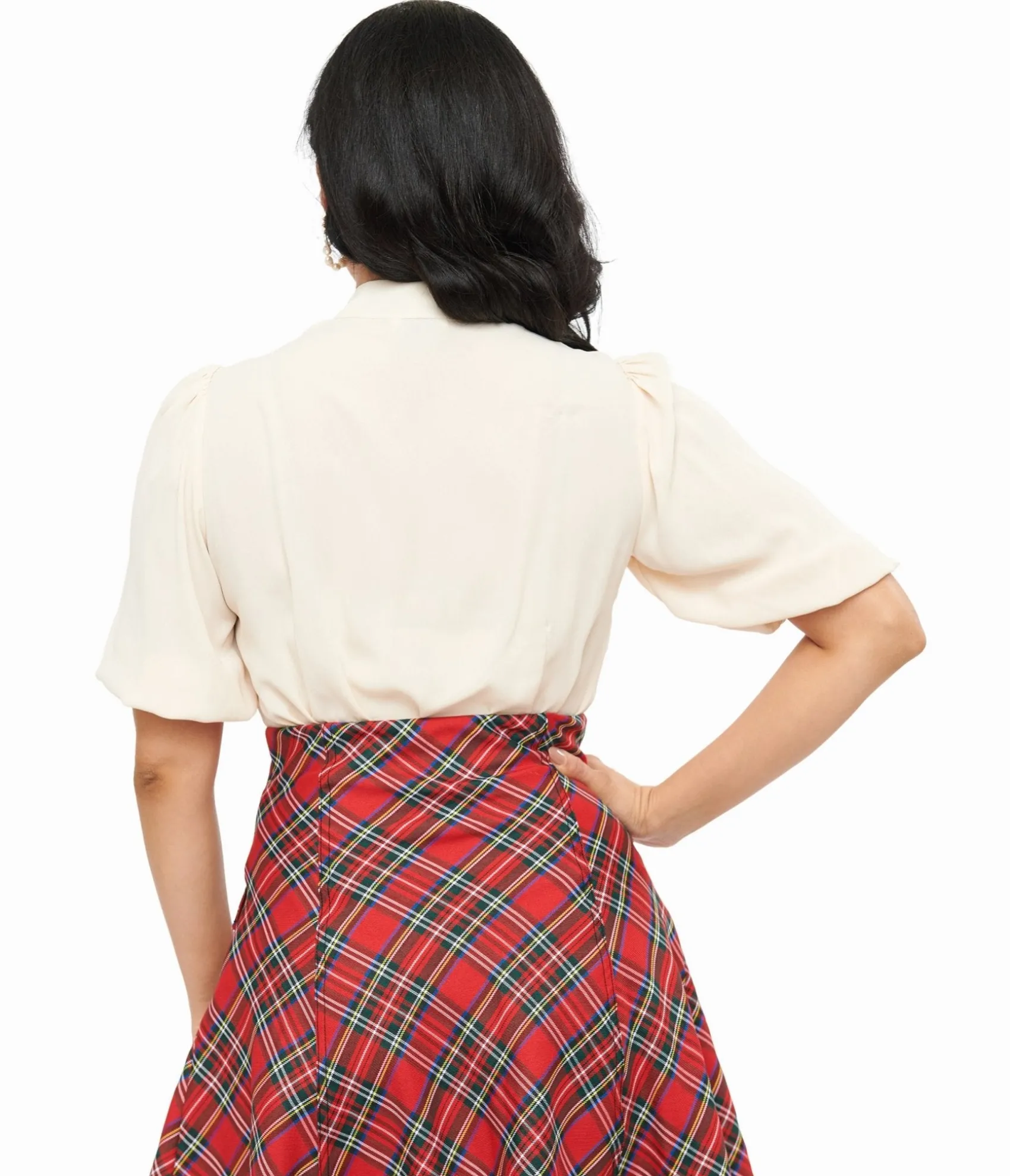 Unique Vintage Cream Short Sleeve Neck Tie Gwen Blouse Cheap