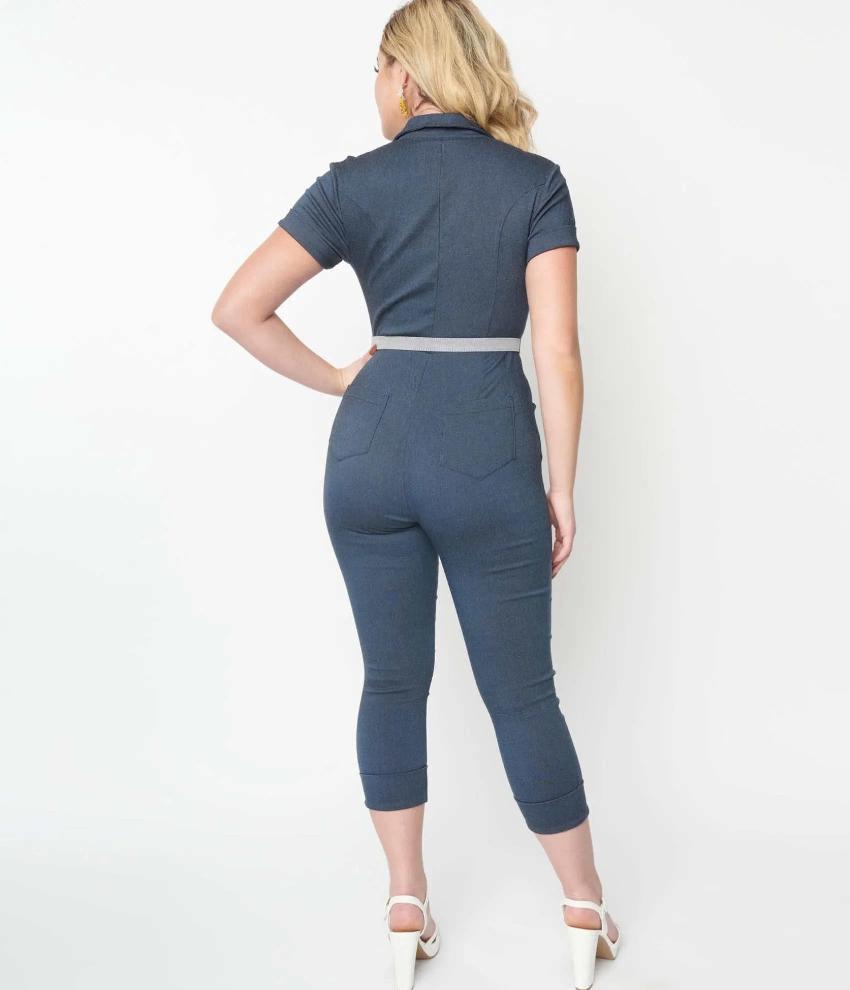 Unique Vintage Dark Blue Denim Bold Moment Jumpsuit Fashion