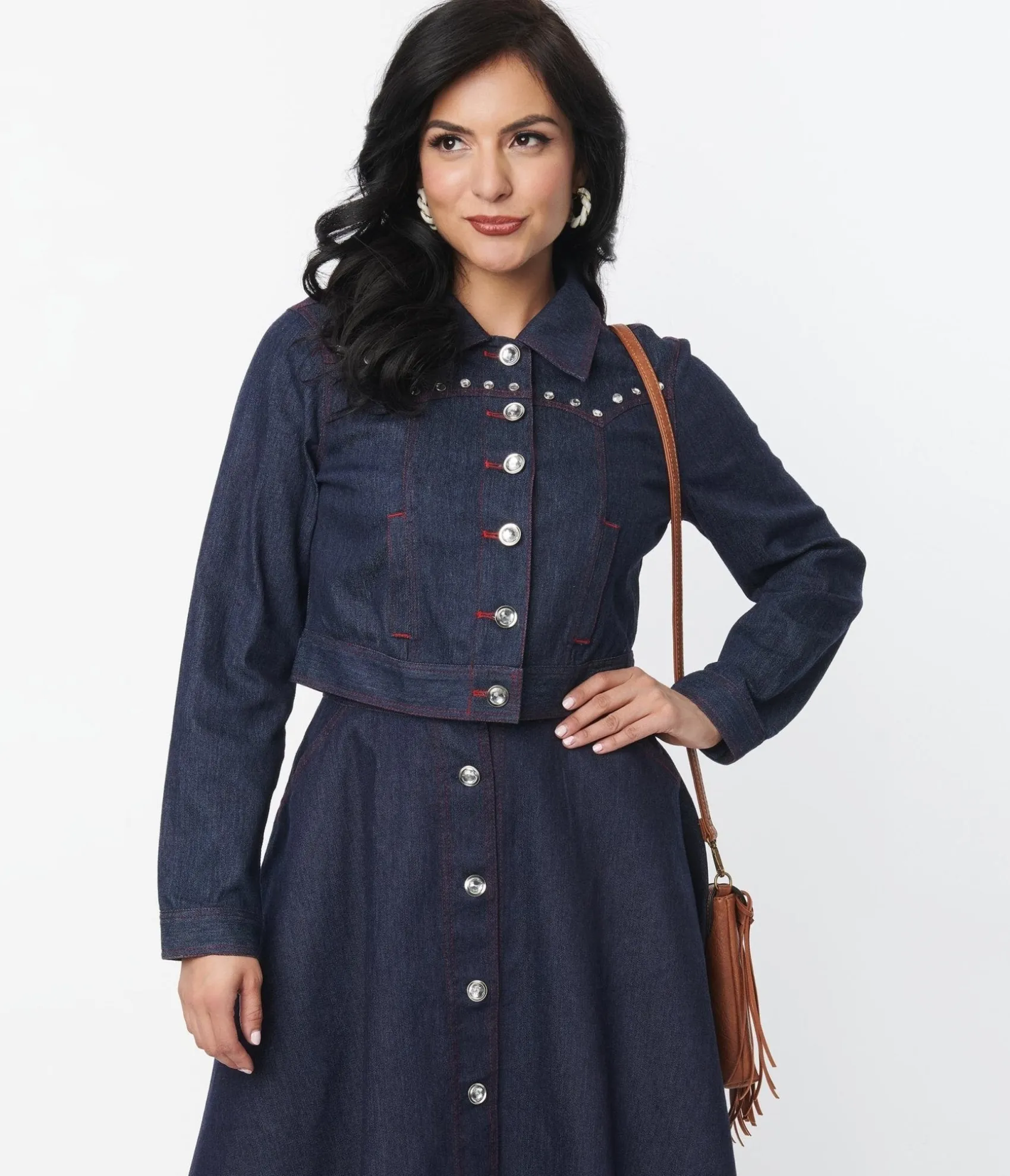 Unique Vintage Dark Denim Western Boxy Crop Jacket Clearance