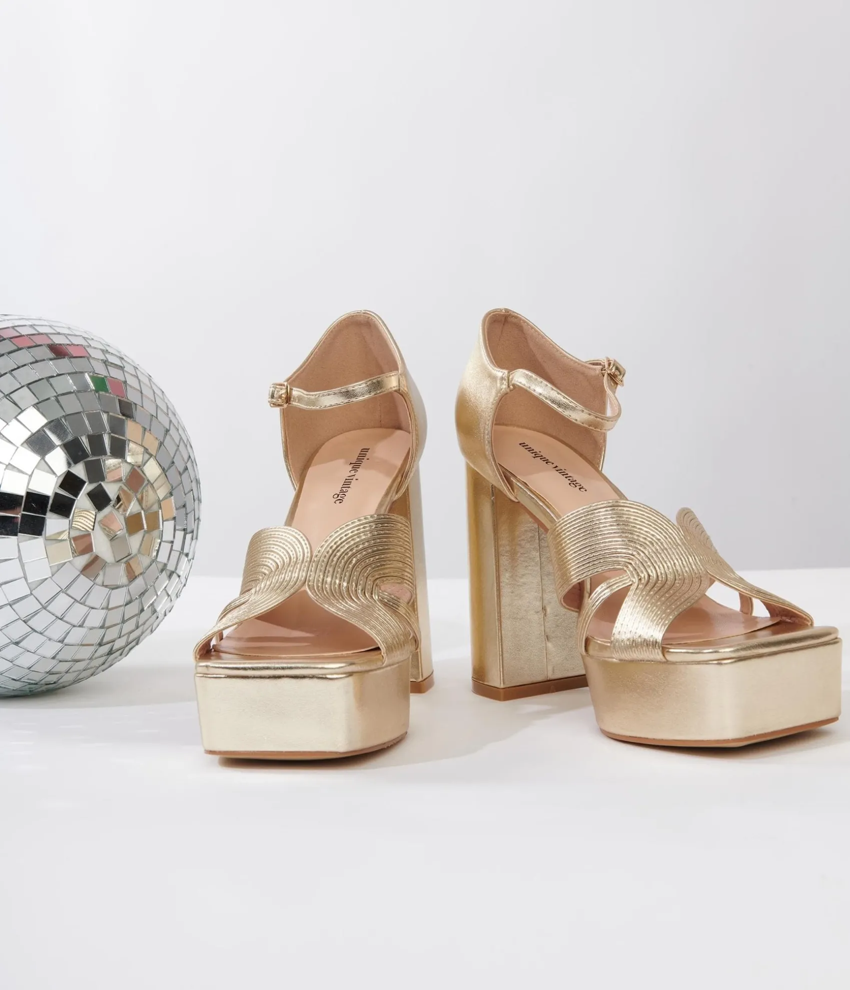 Unique Vintage Gold Deco Platform Heels New
