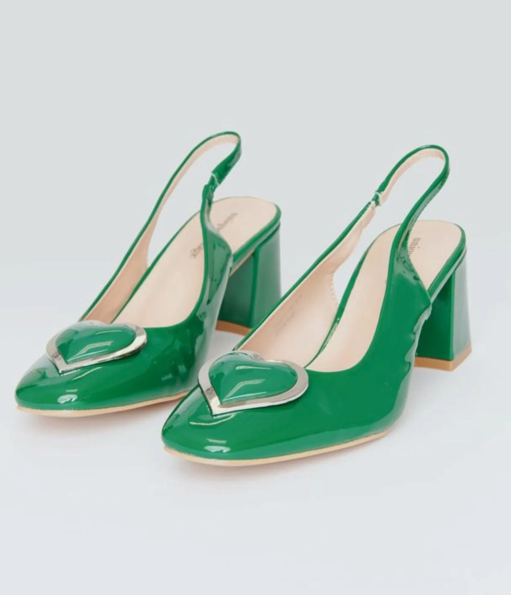 Unique Vintage Green Heart Leatherette Slingback Heels Hot