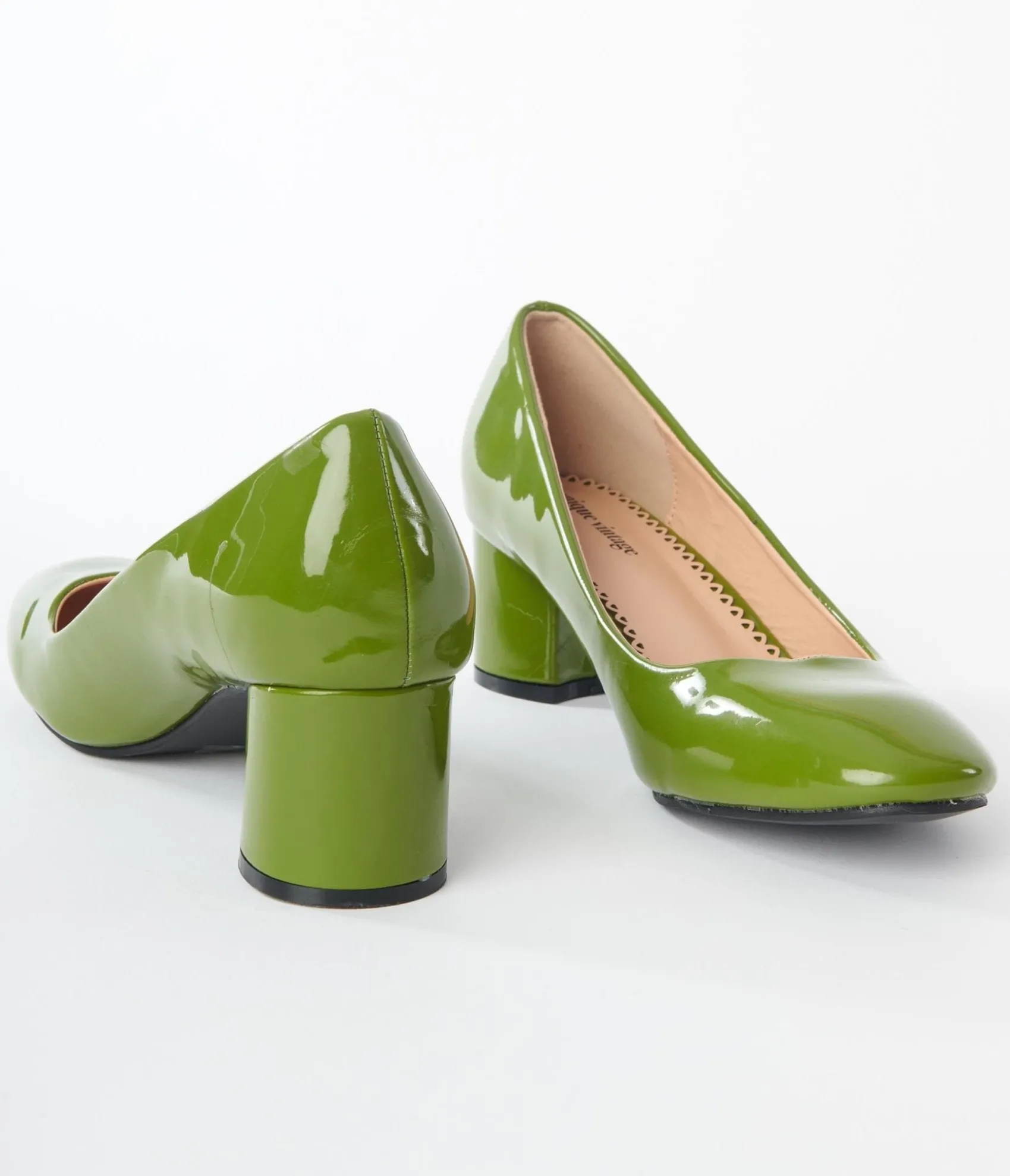 Unique Vintage Green Patent Block Heels Hot