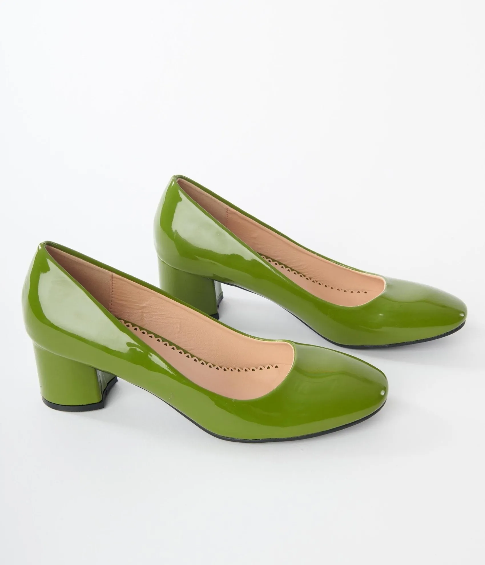 Unique Vintage Green Patent Block Heels Hot