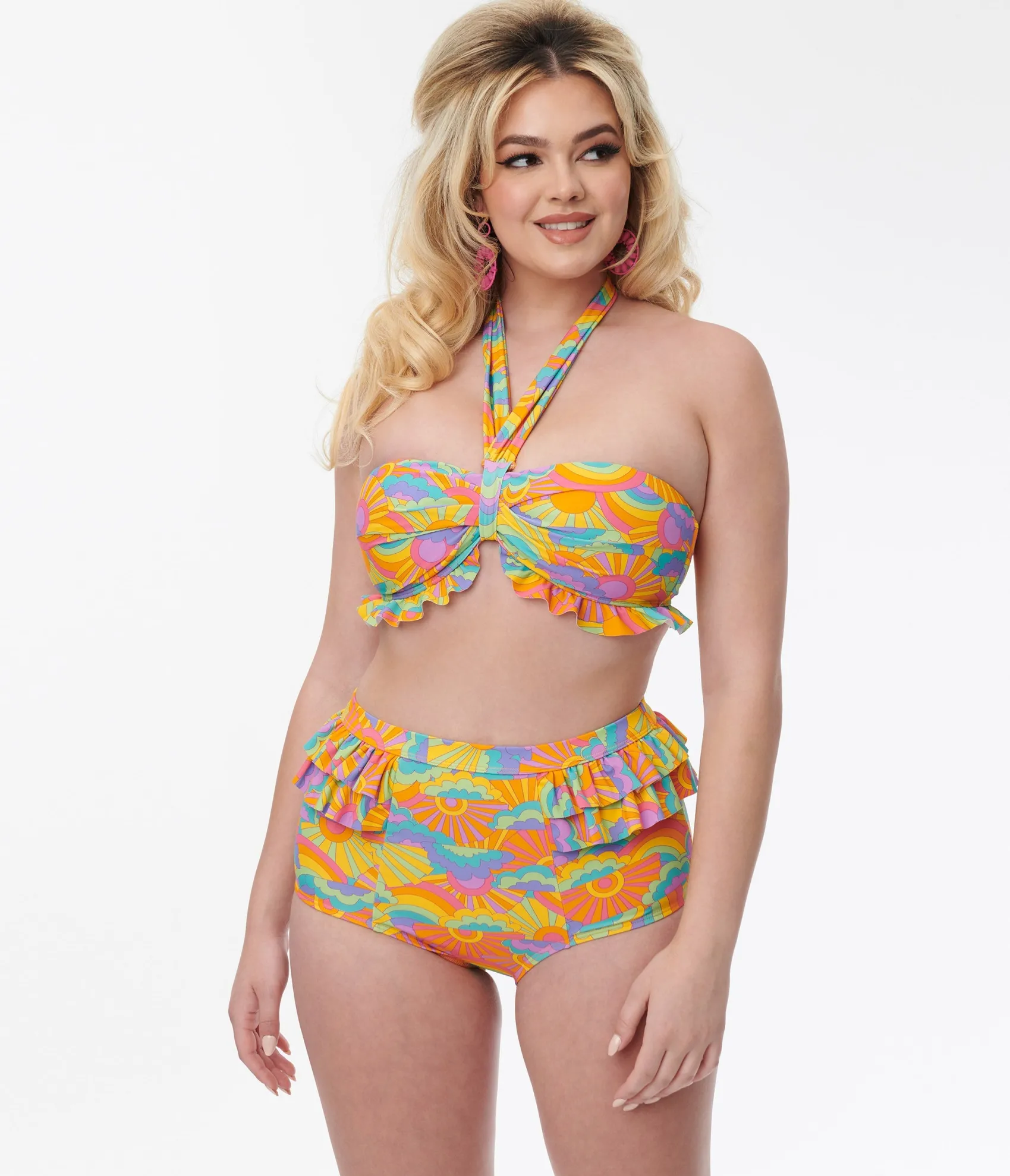 Unique Vintage Happy Groovy Rainbow Ruffle Swim Bottom Cheap