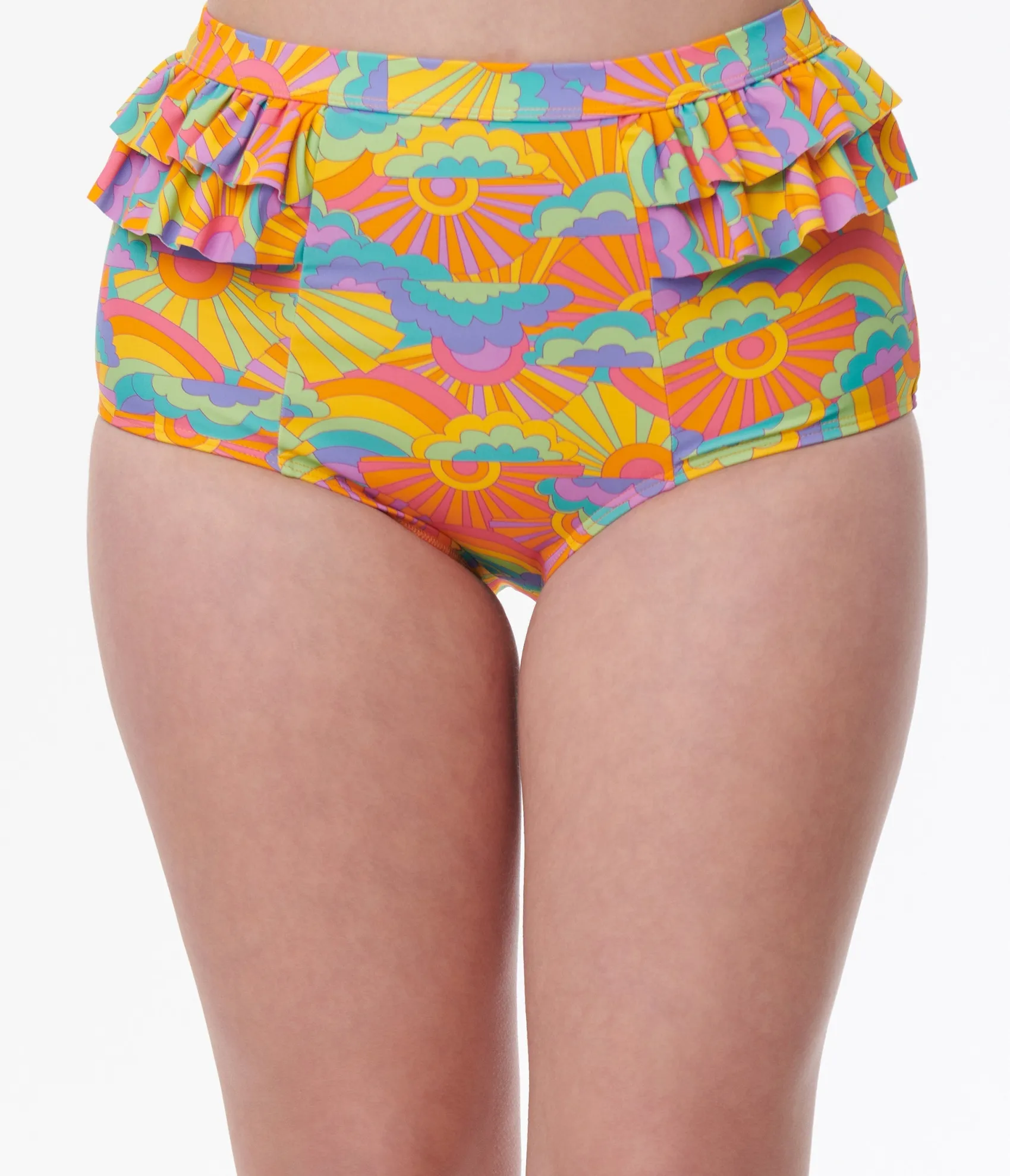 Unique Vintage Happy Groovy Rainbow Ruffle Swim Bottom Cheap