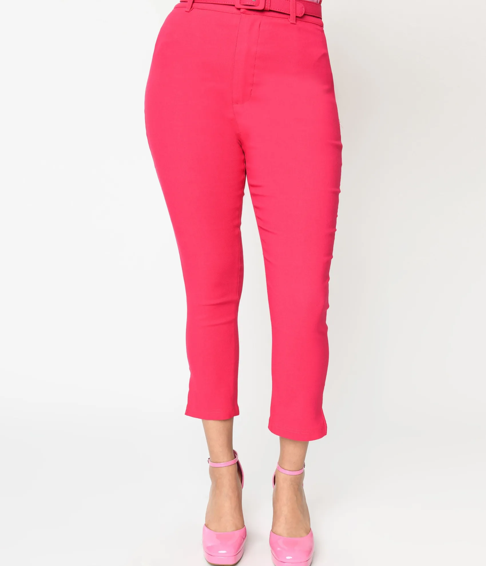 Unique Vintage Hot Pink Belted High Waist Rachelle Capri Pants Clearance