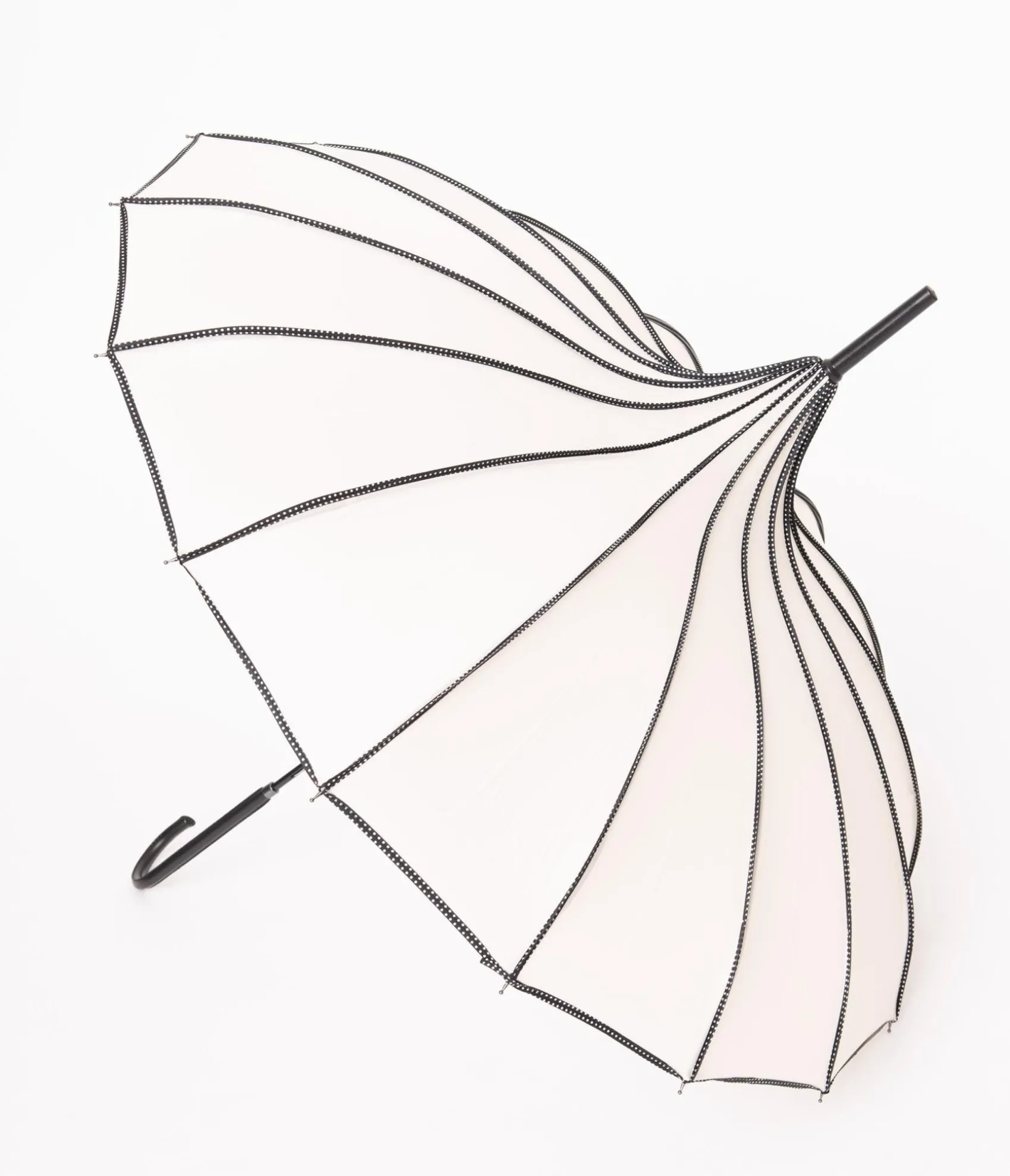 Unique Vintage Ivory & Black Polka Dot Princess Pagoda Umbrella Hot