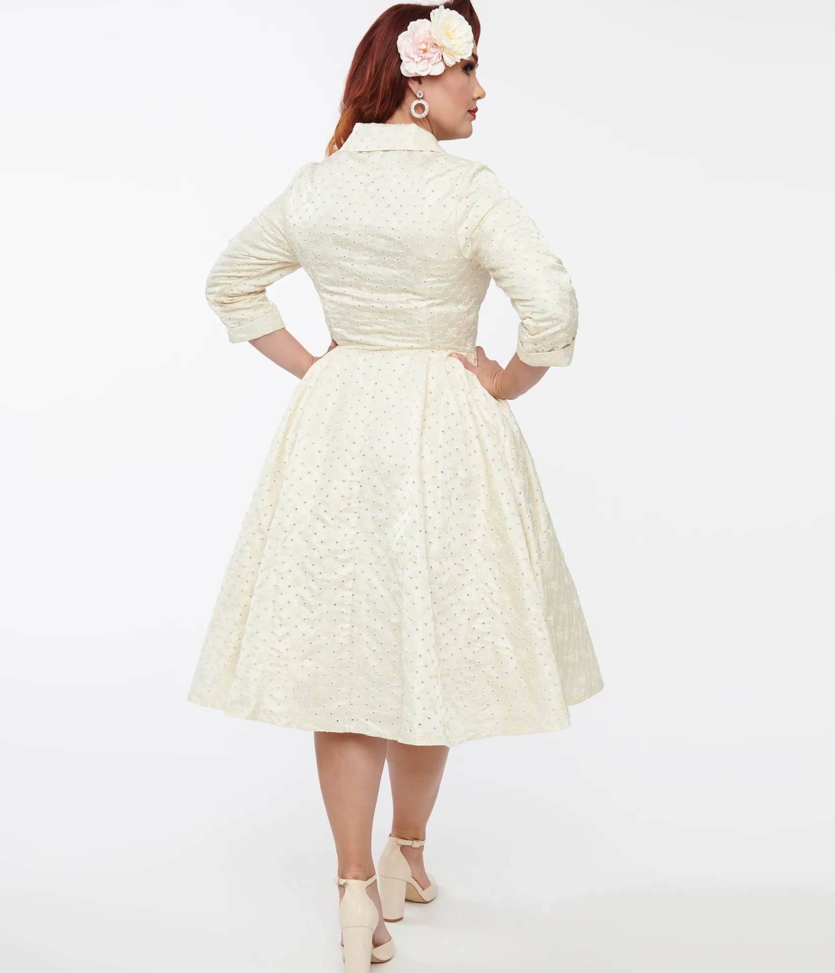 Unique Vintage Ivory & Gold Brocade Swing Dress Cheap
