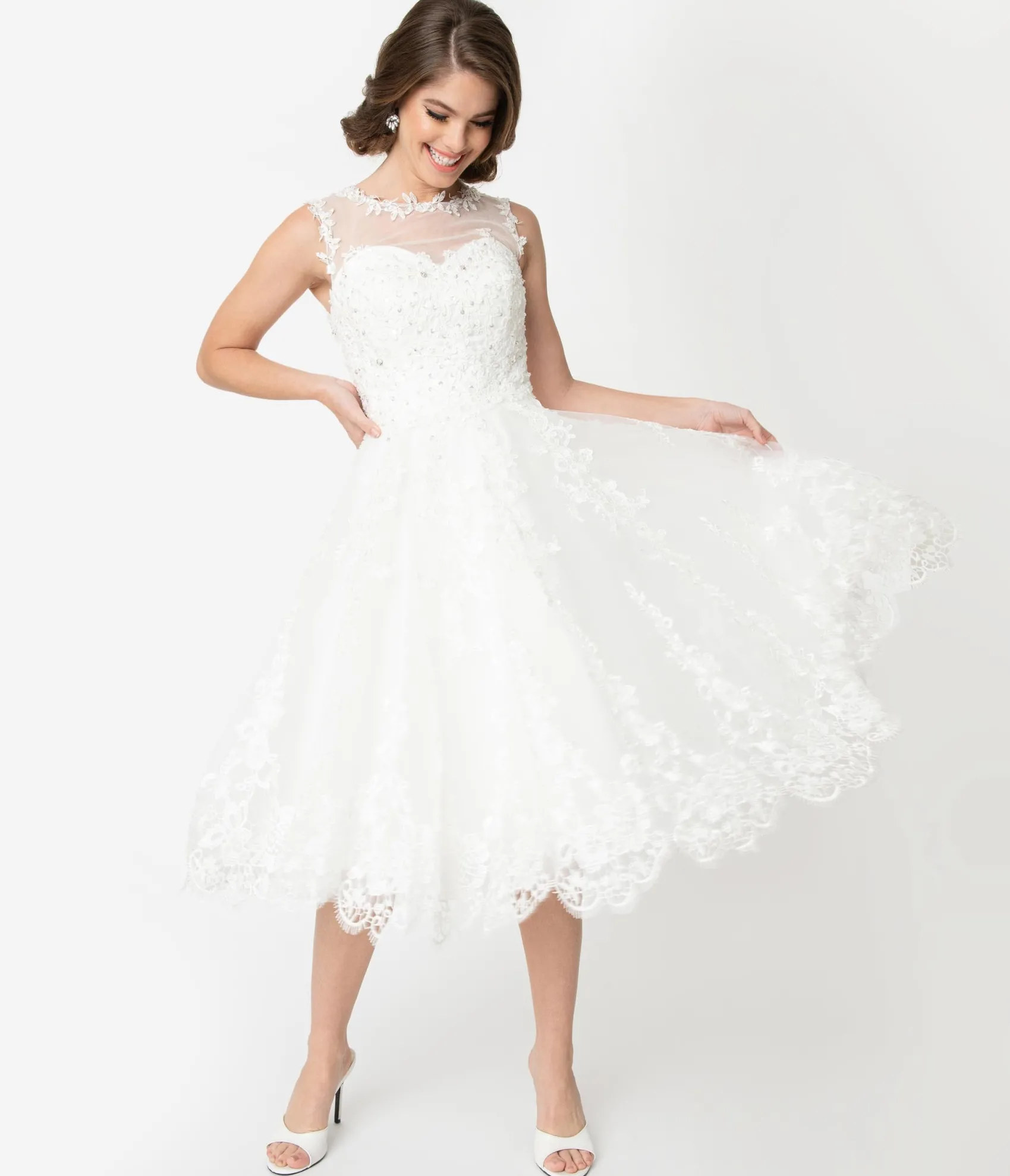 Unique Vintage Ivory Lace & Tulle Riviera Bridal Dress Sale