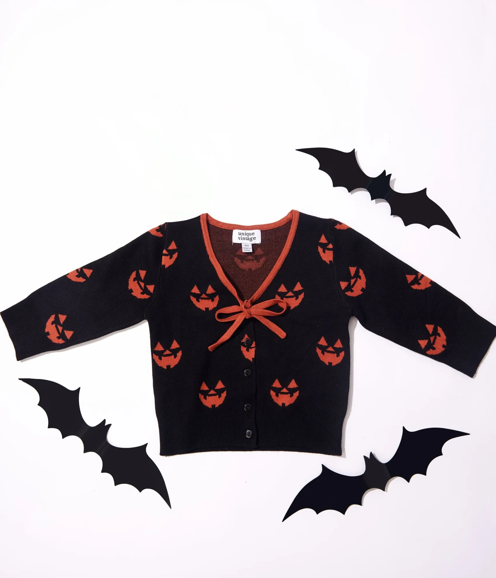 Unique Vintage Kids Black & Orange Pumpkin Crop Cardigan Outlet