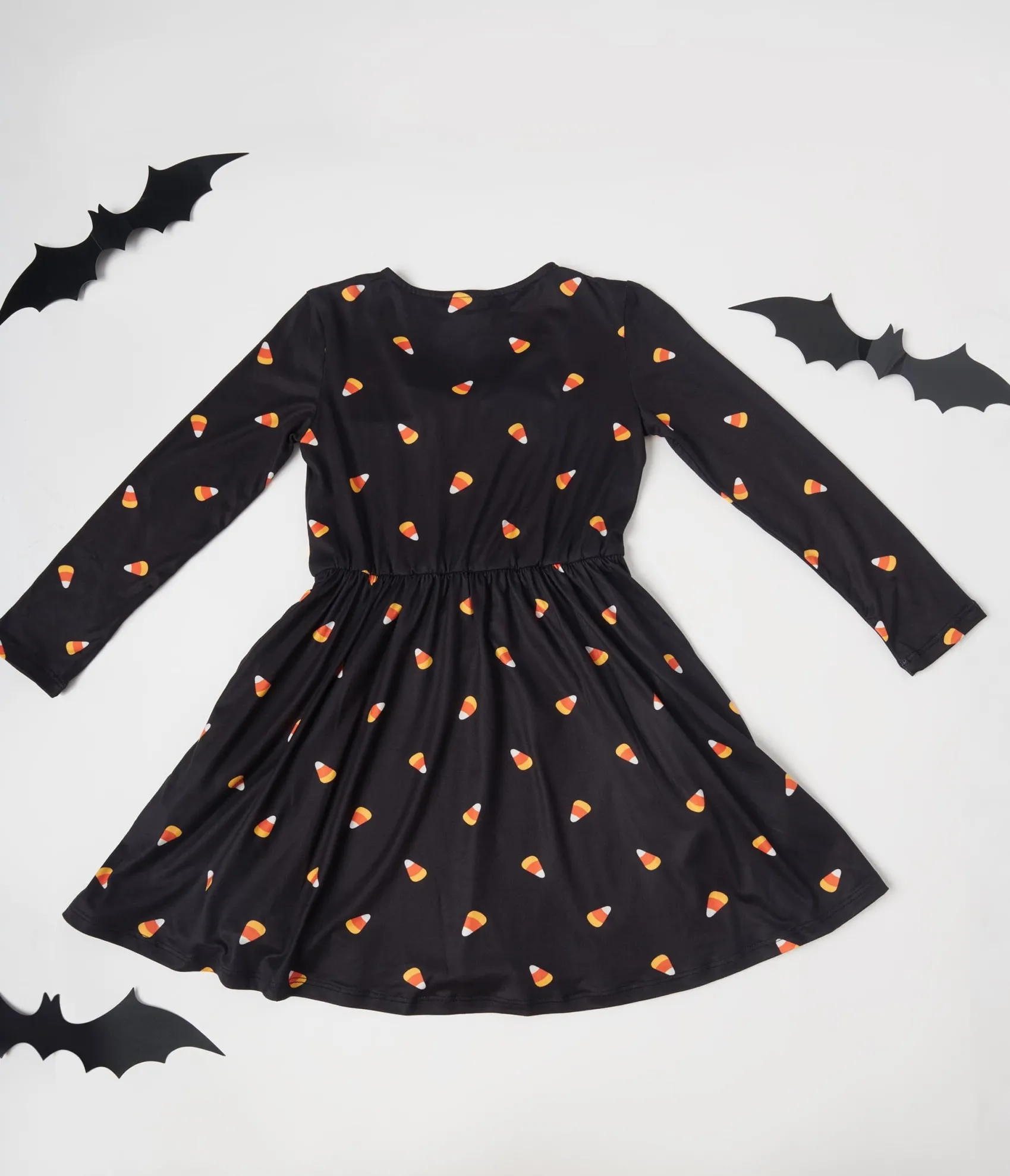 Unique Vintage Kids Black Candy Corn Hello Gorgeous Flare Dress Clearance