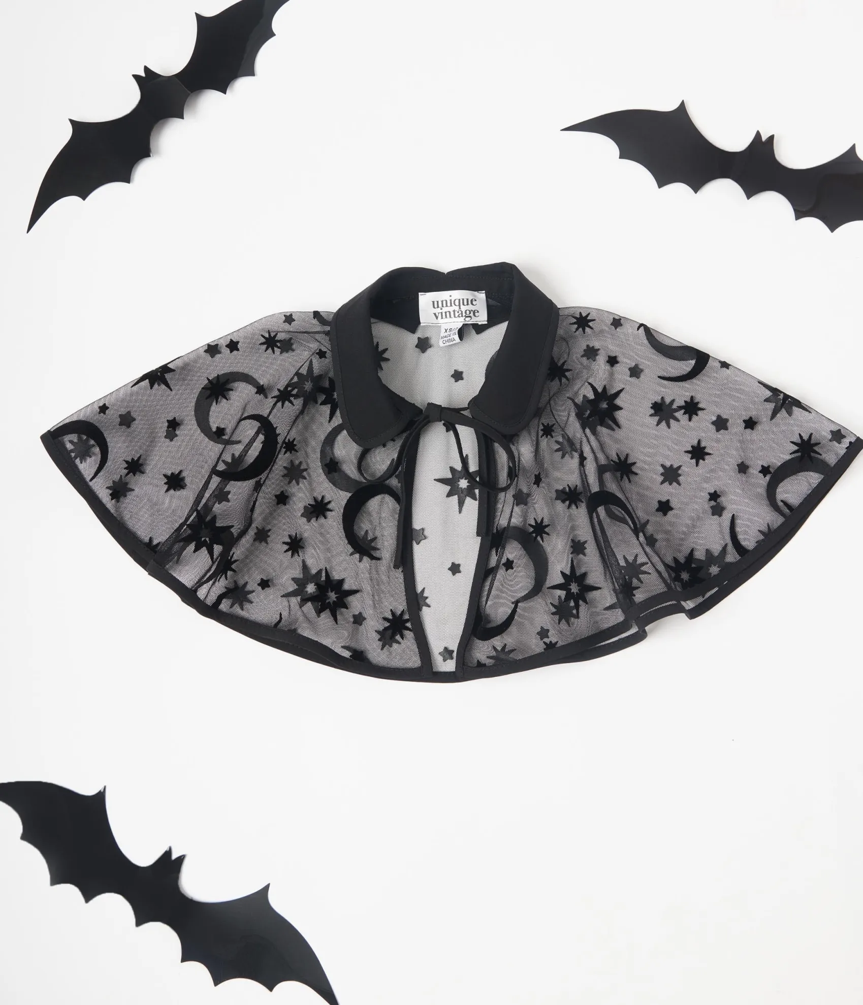 Unique Vintage Kids Black Flocked Moon & Stars Clarke Capelet Store