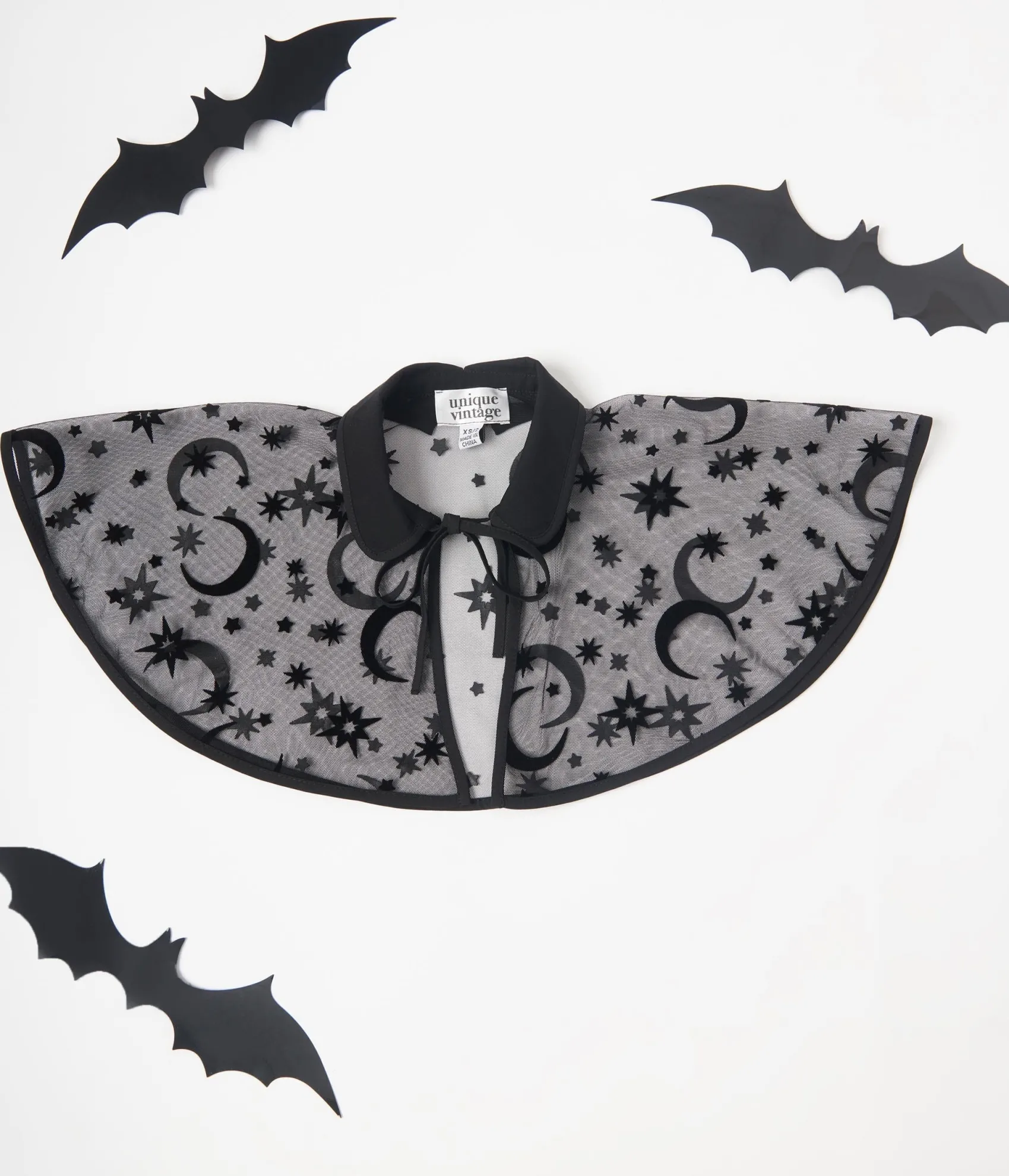 Unique Vintage Kids Black Flocked Moon & Stars Clarke Capelet Store