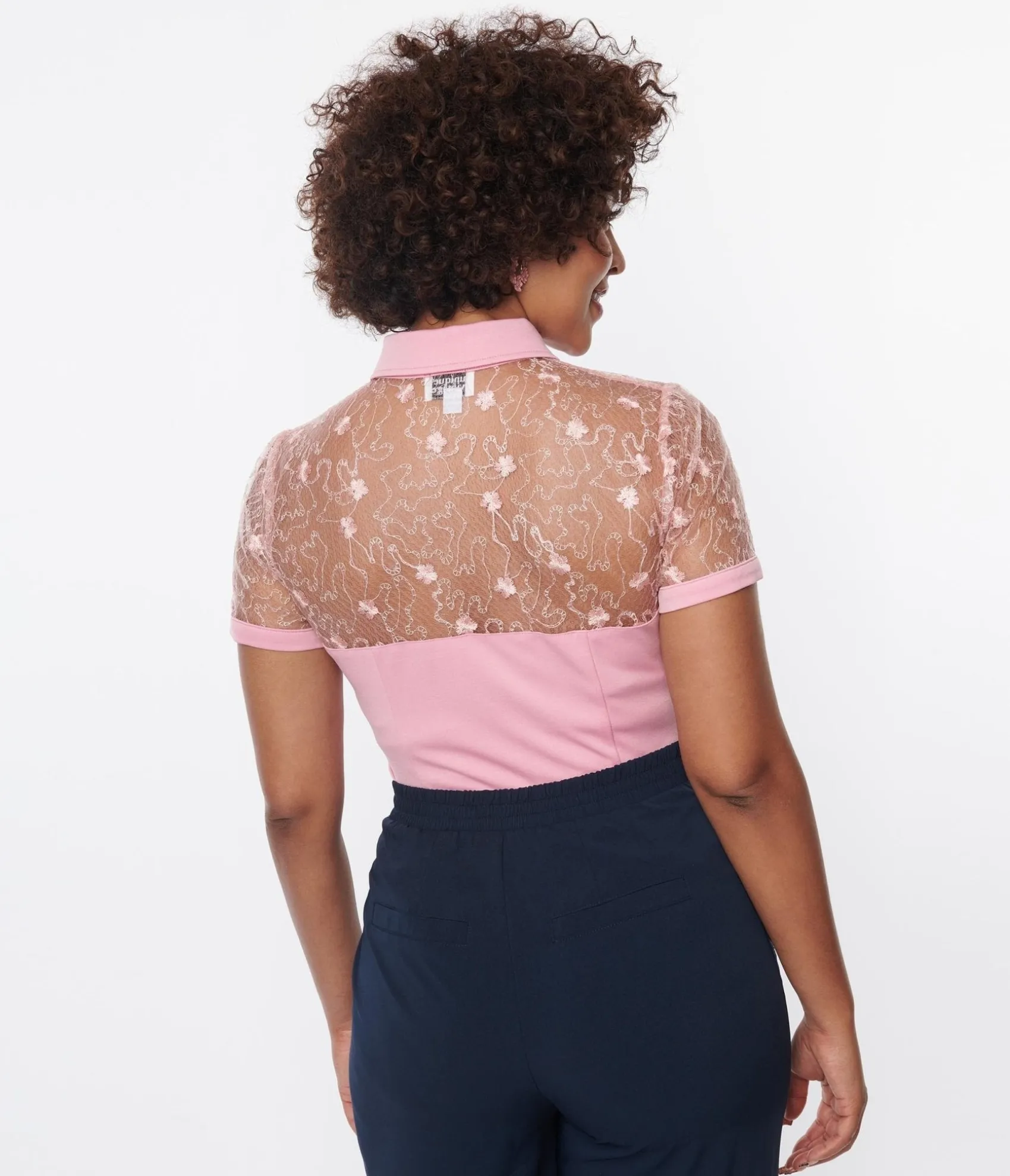 Unique Vintage Light Pink & Floral Mesh Sweetheart Top Cheap