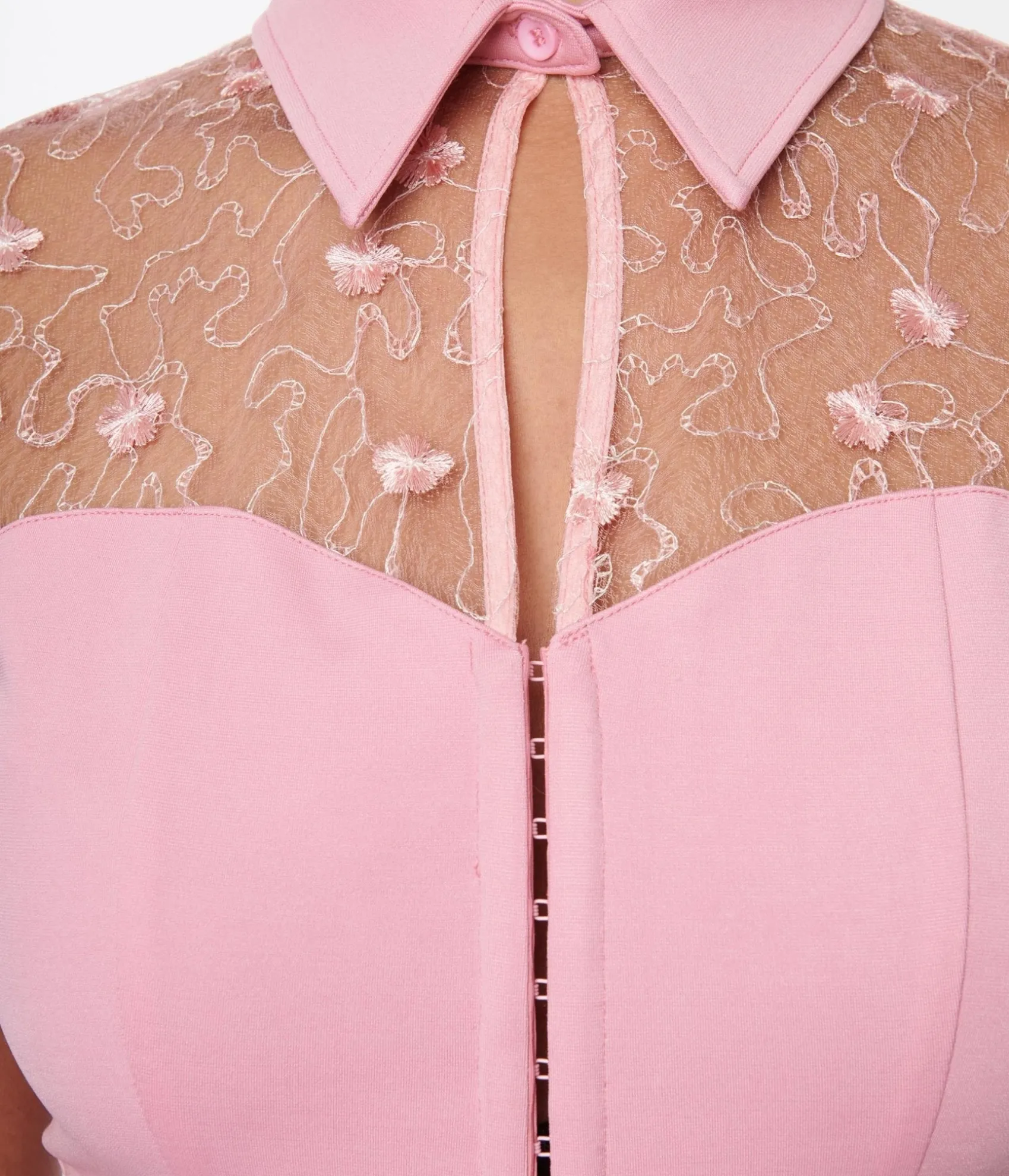 Unique Vintage Light Pink & Floral Mesh Sweetheart Top Cheap