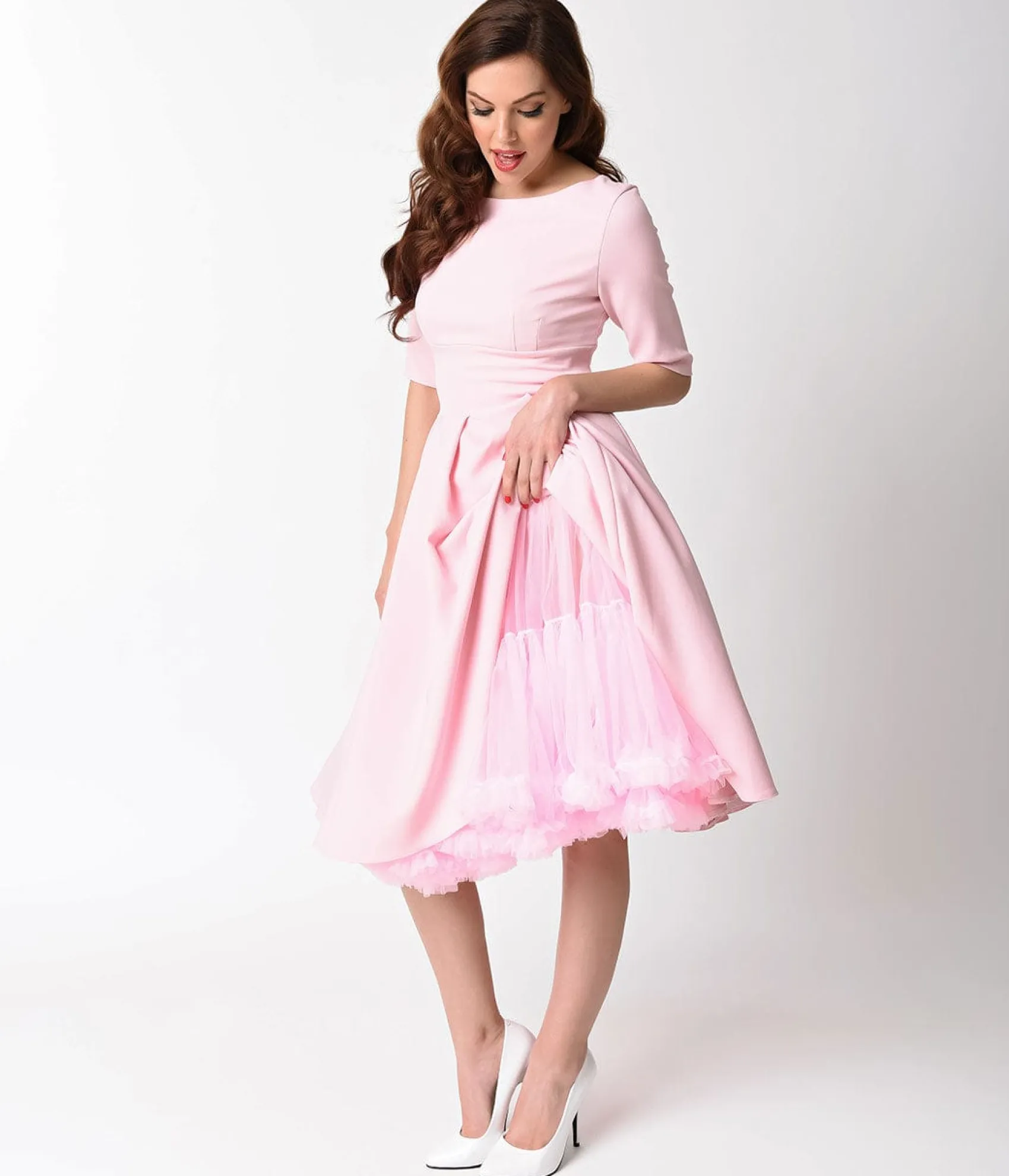 Unique Vintage Light Pink Ruffled Chiffon Petticoat Crinoline Sale