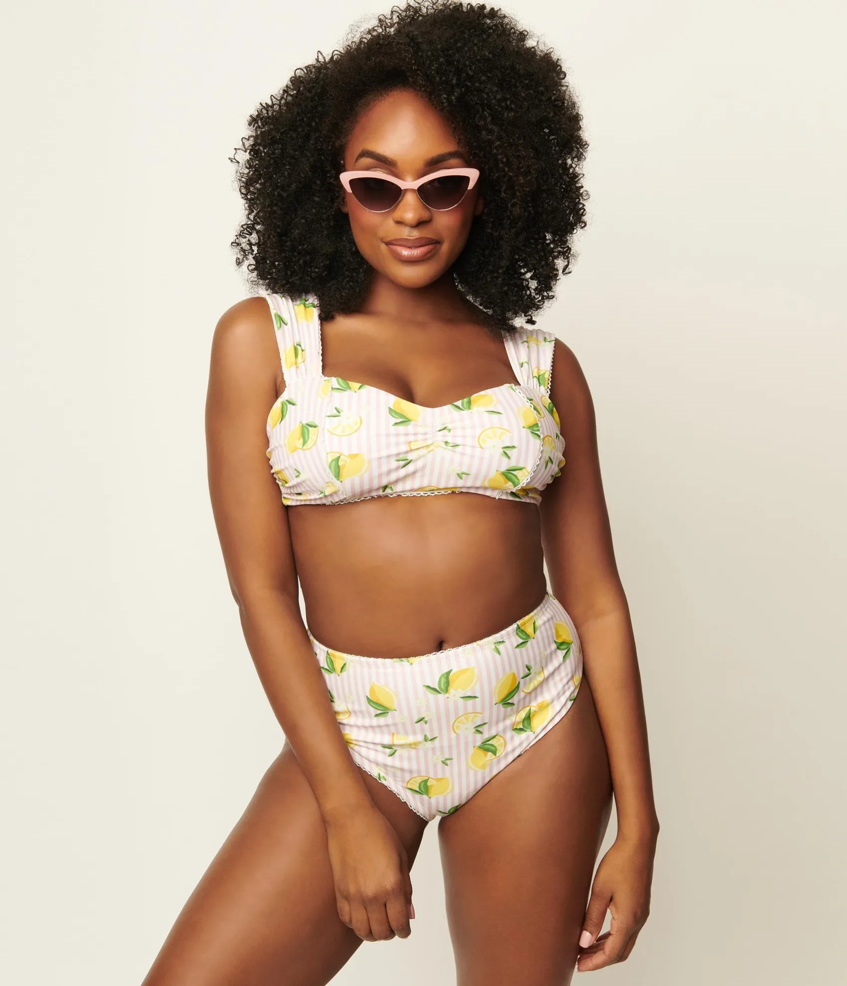 Unique Vintage Light Pink Stripe & Lemons Daphne Swim Bottoms Outlet