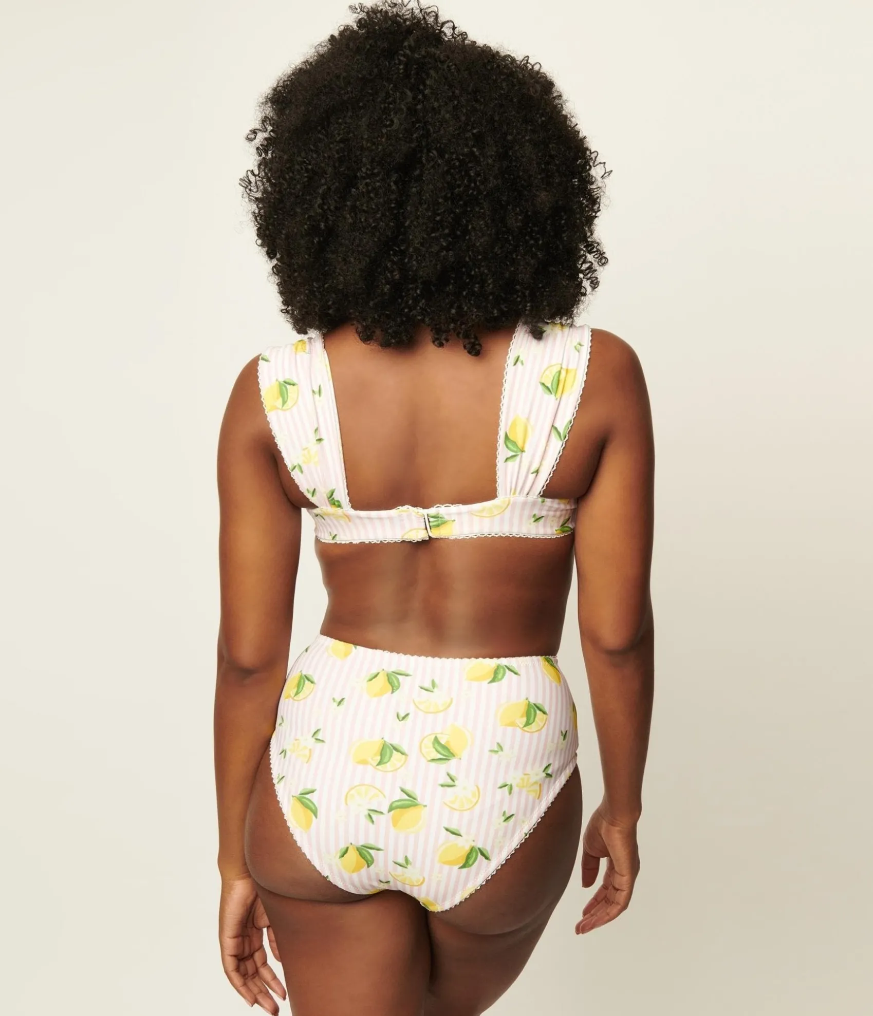 Unique Vintage Light Pink Stripes & Lemons Ruched & Ready Swim Top Cheap