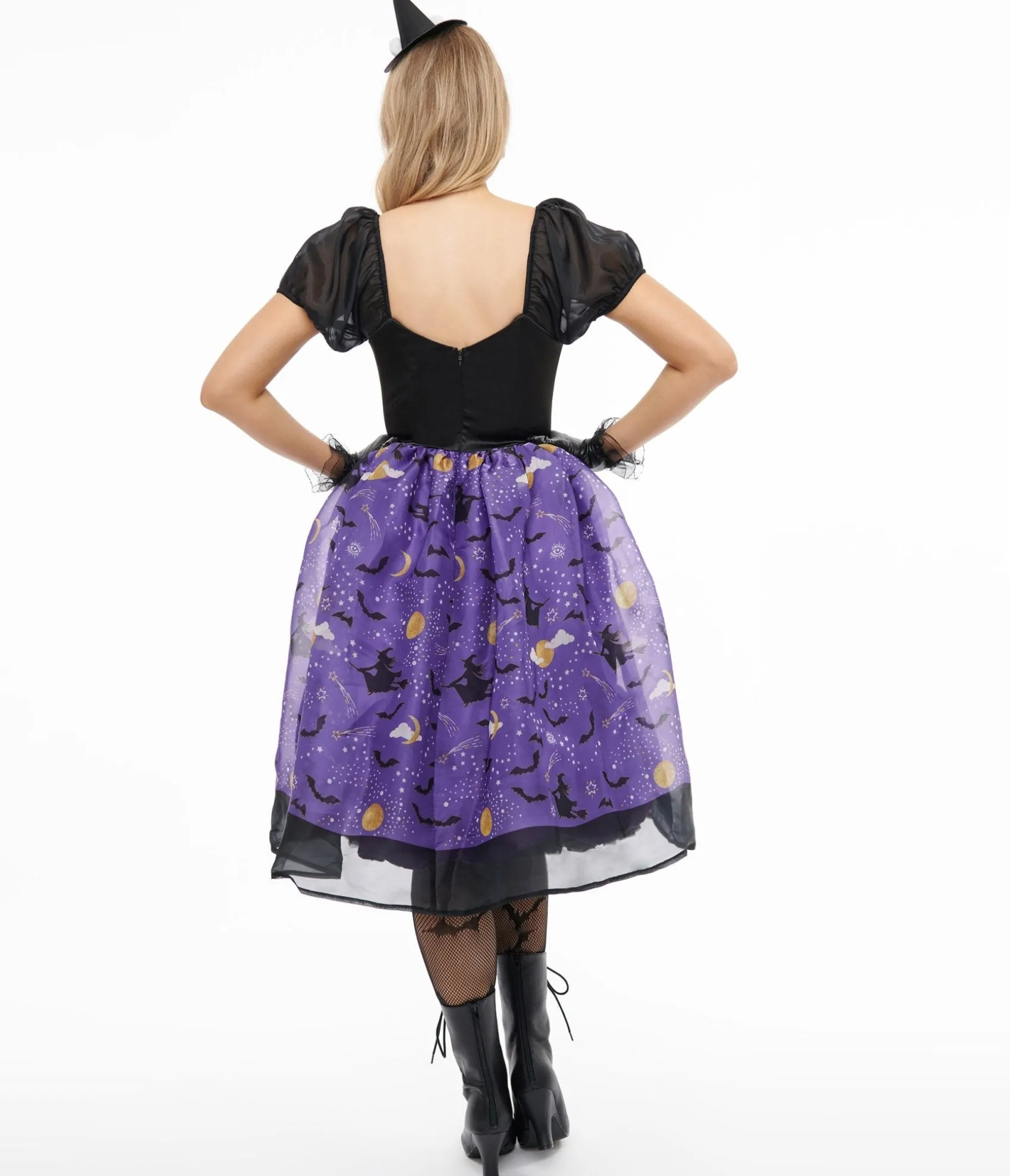 Unique Vintage Light Up 1950s Black & Purple Witch Swing Dress Cheap