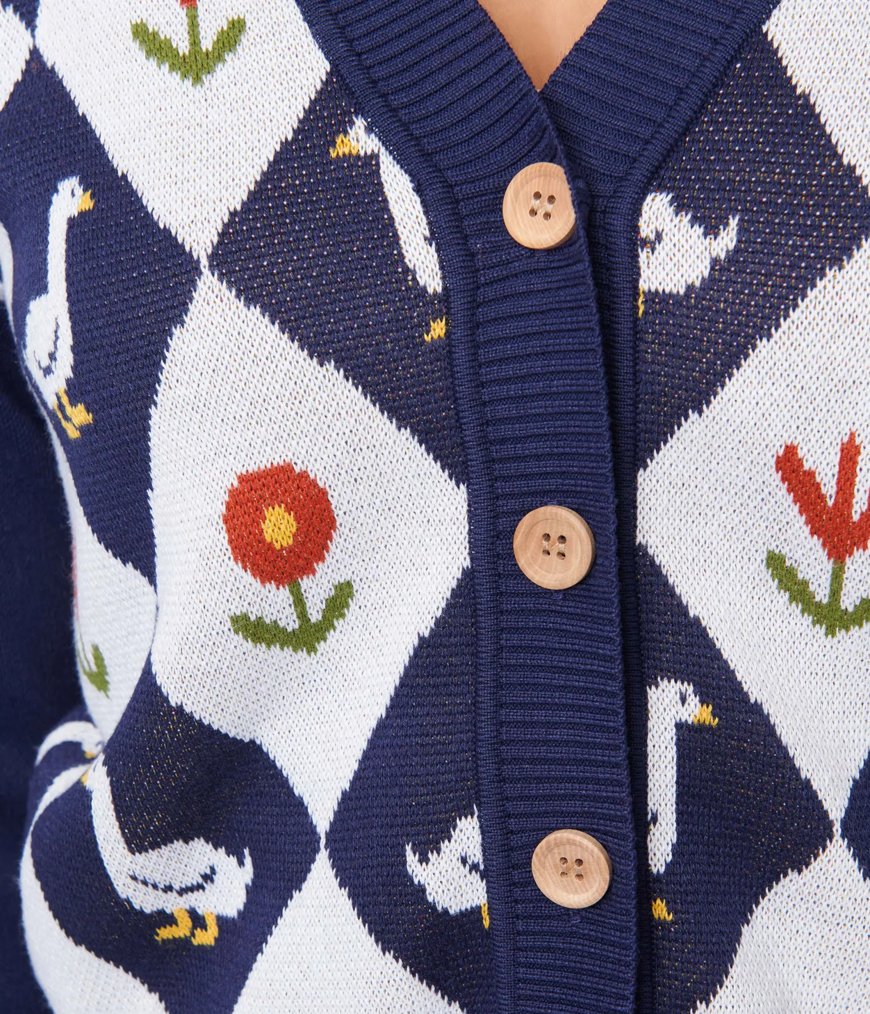 Unique Vintage Navy & Duck Argyle Sweater Cardigan New