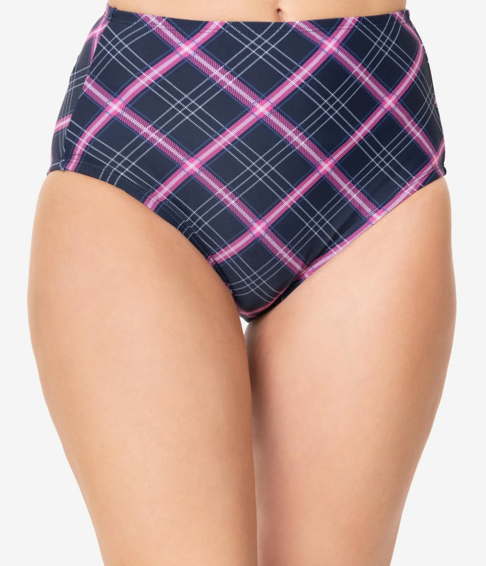 Unique Vintage Navy & Pink Plaid Daphne Swim Bottoms Flash Sale