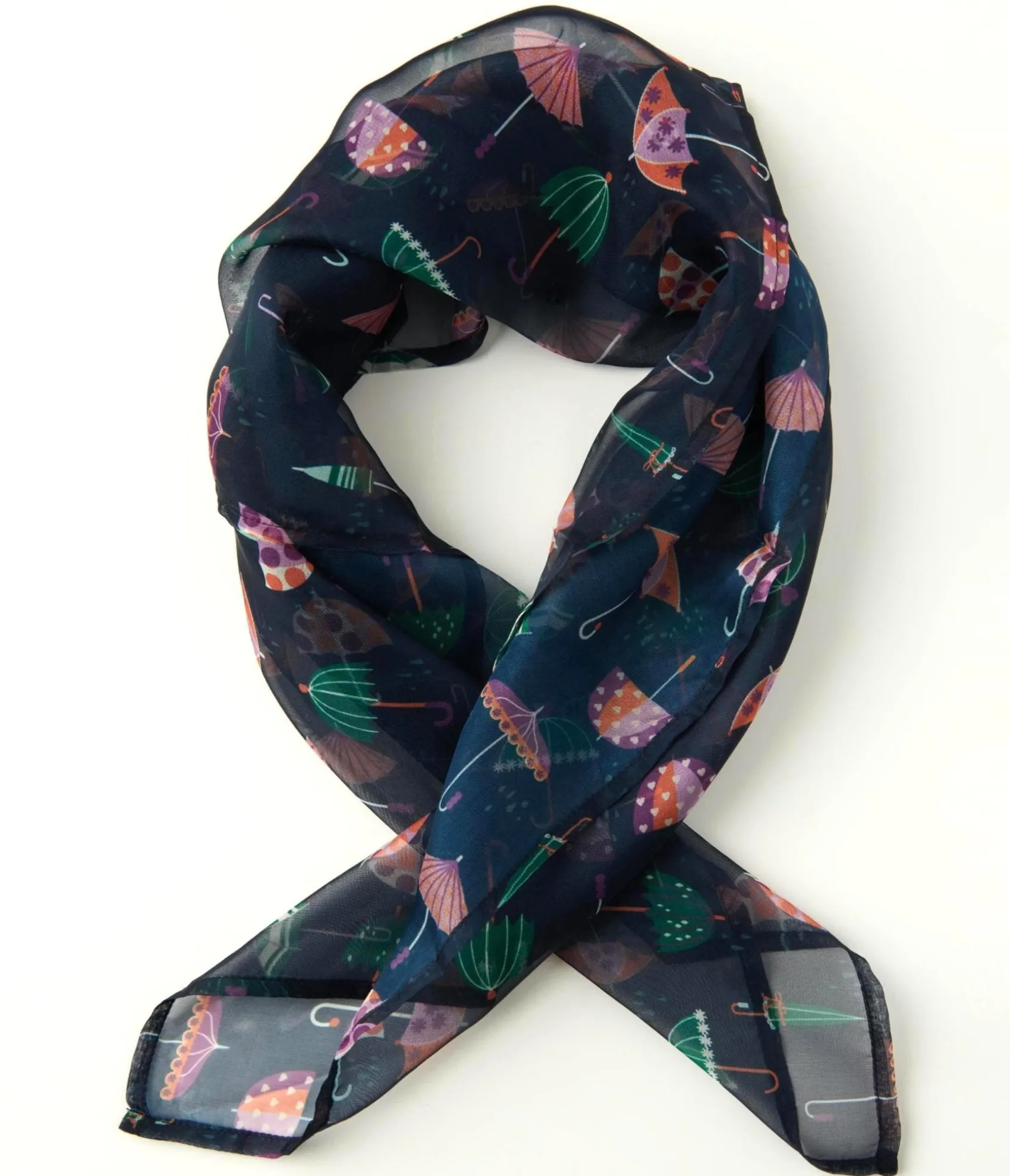 Unique Vintage Navy & Umbrella Print Hair Scarf New