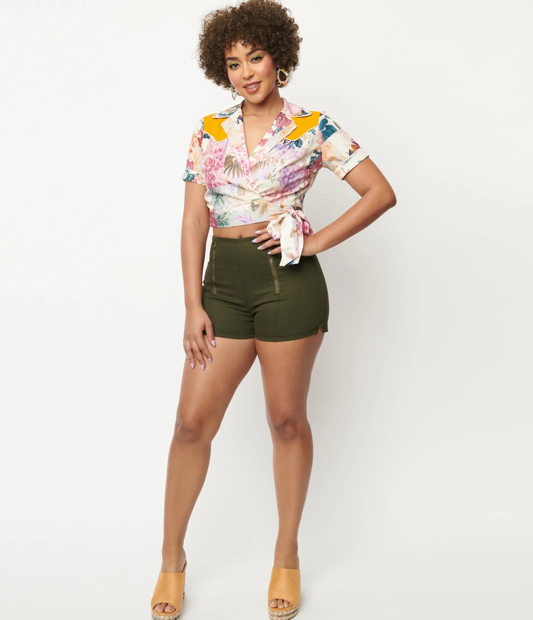Unique Vintage Olive Denim Summer Love Shorts Flash Sale