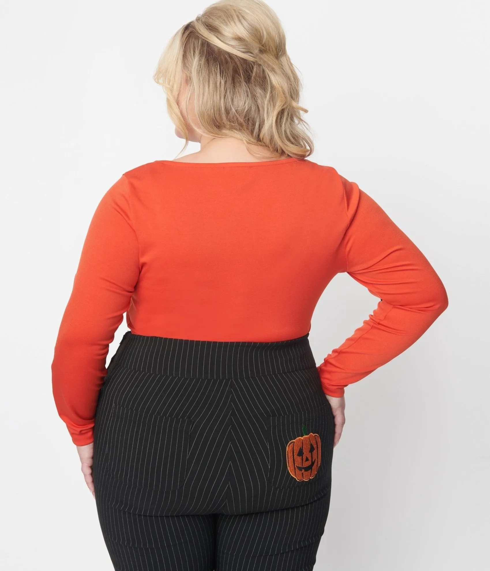 Unique Vintage Orange & Black Bat Bow Long Sleeve Top Fashion