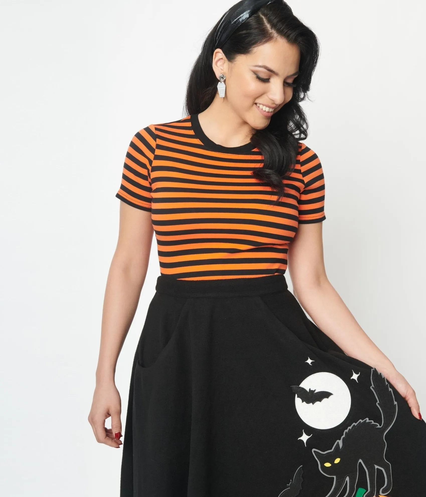 Unique Vintage Orange & Black Stripe Back To Basics Top Best