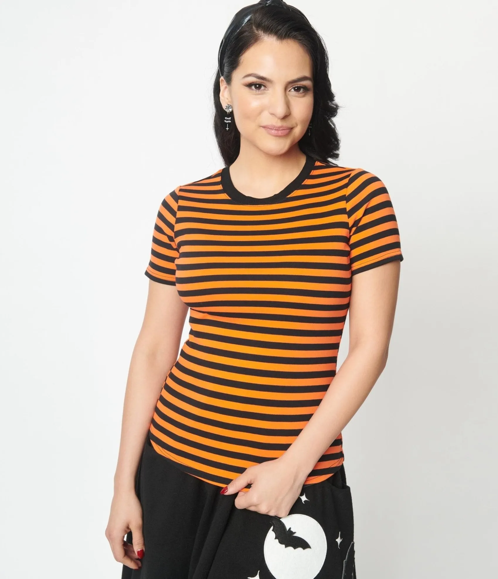 Unique Vintage Orange & Black Stripe Back To Basics Top Best