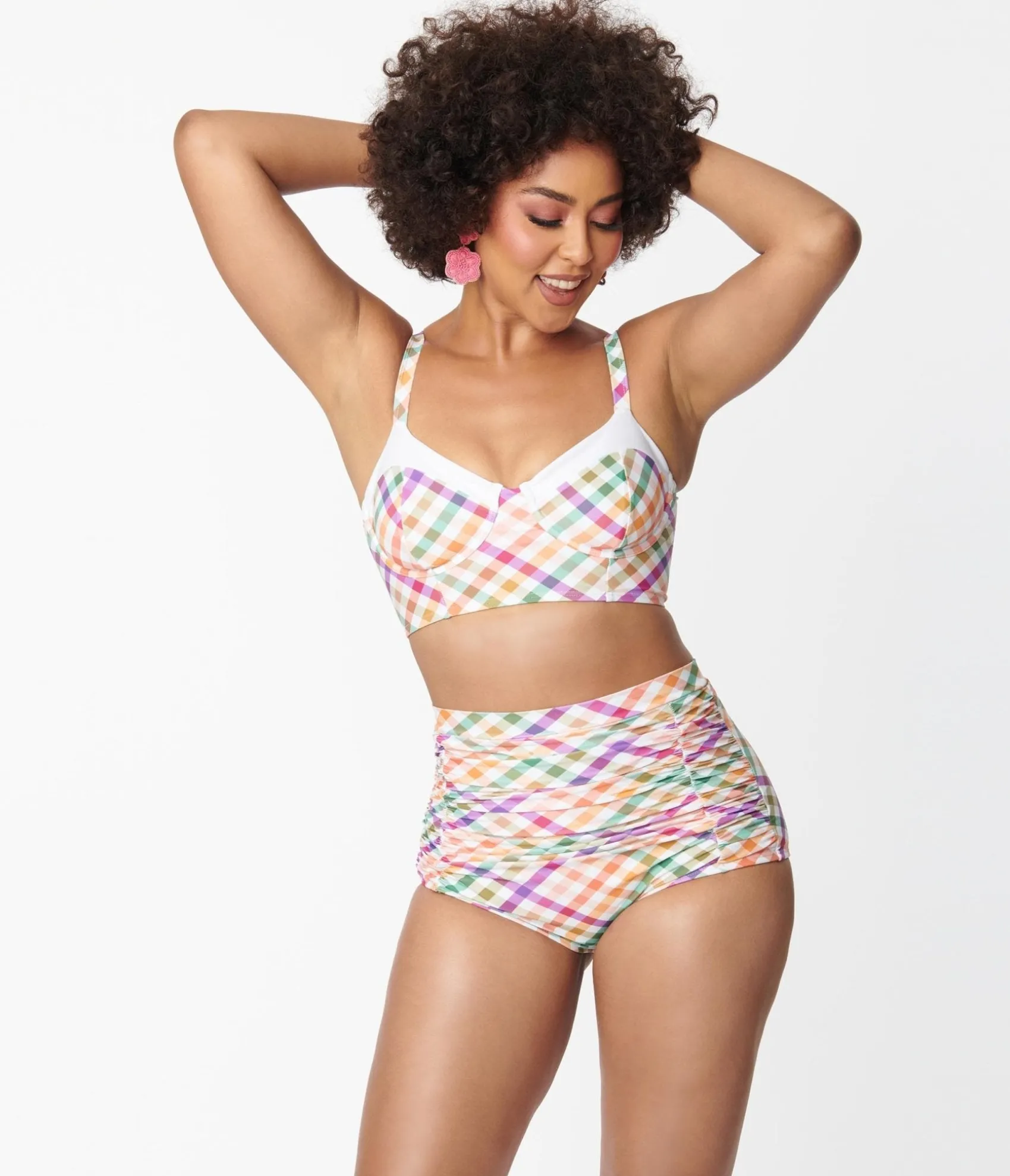 Unique Vintage Pastel Madras Gingham Monroe Swim Bottom Best Sale