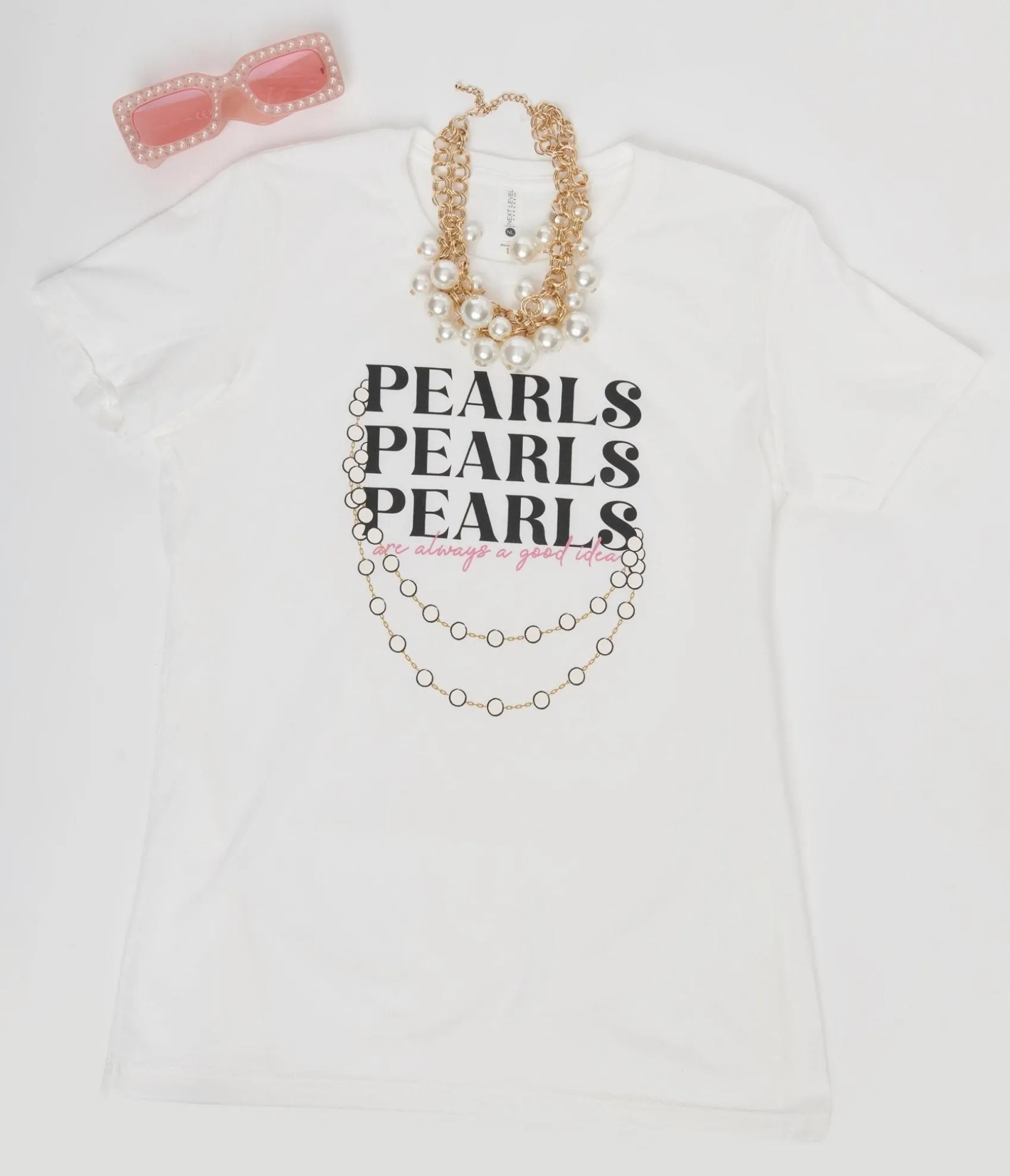 Unique Vintage Pearls White Fitted Womens Graphic Tee New
