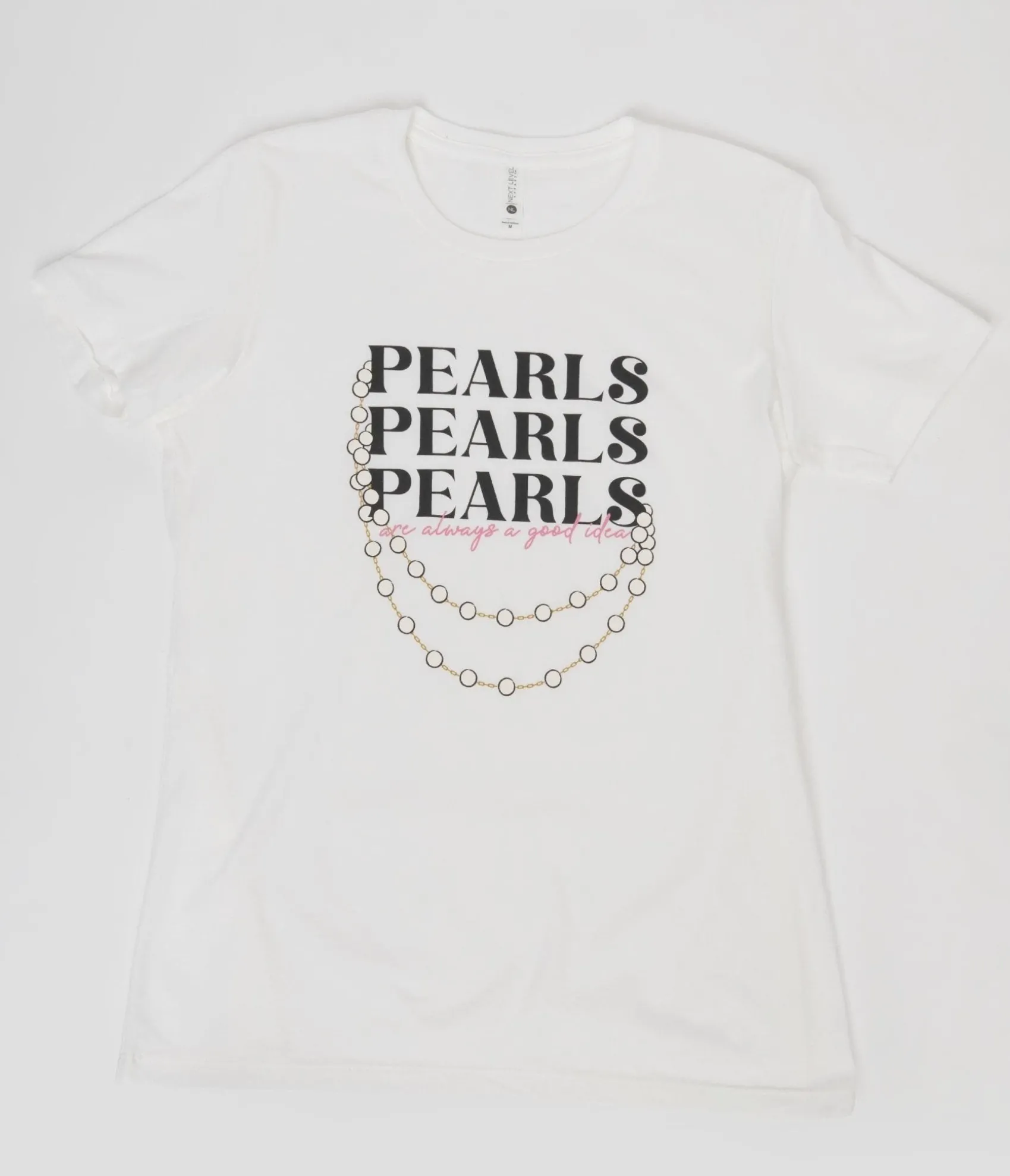 Unique Vintage Pearls White Fitted Womens Graphic Tee New