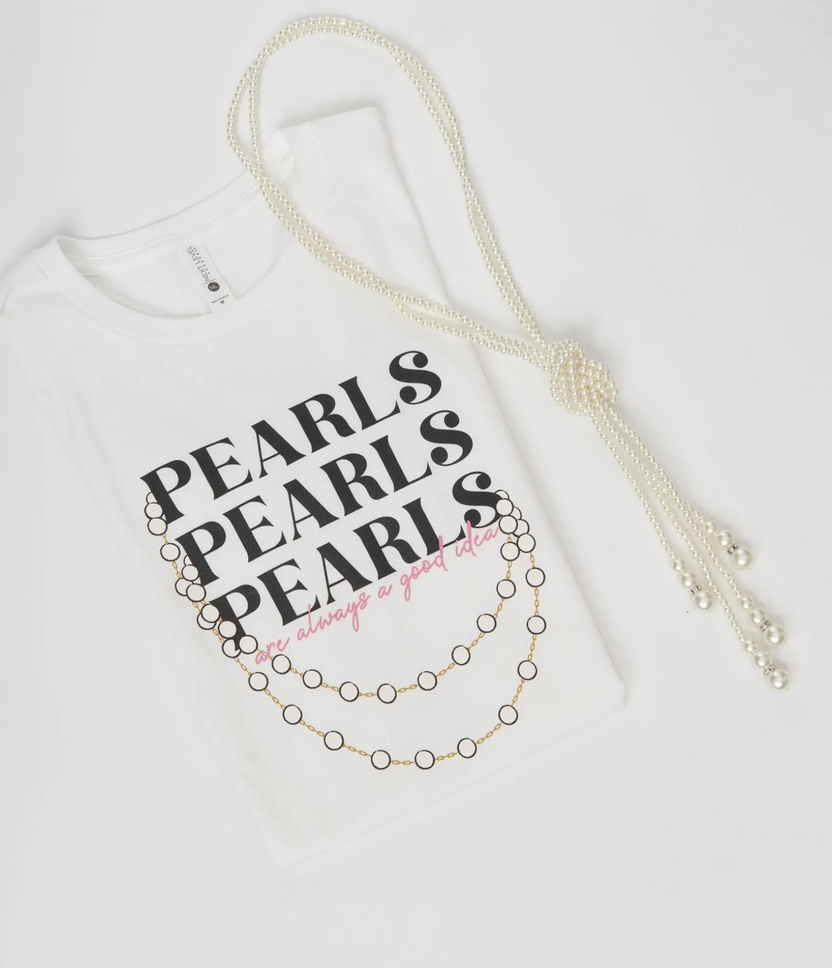 Unique Vintage Pearls White Fitted Womens Graphic Tee New