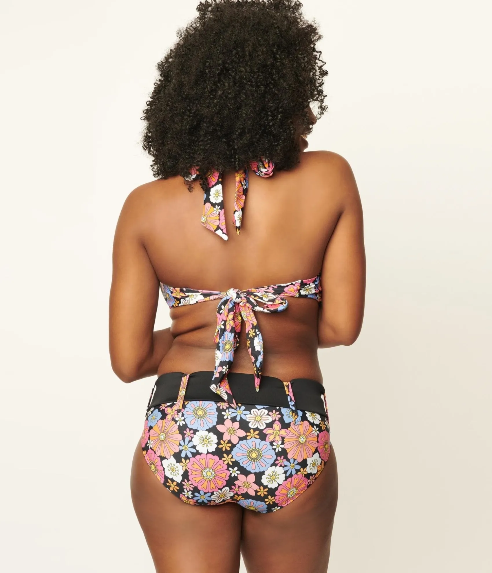 Unique Vintage Pink & Blue Floral Print Forever Glam Swim Top Hot