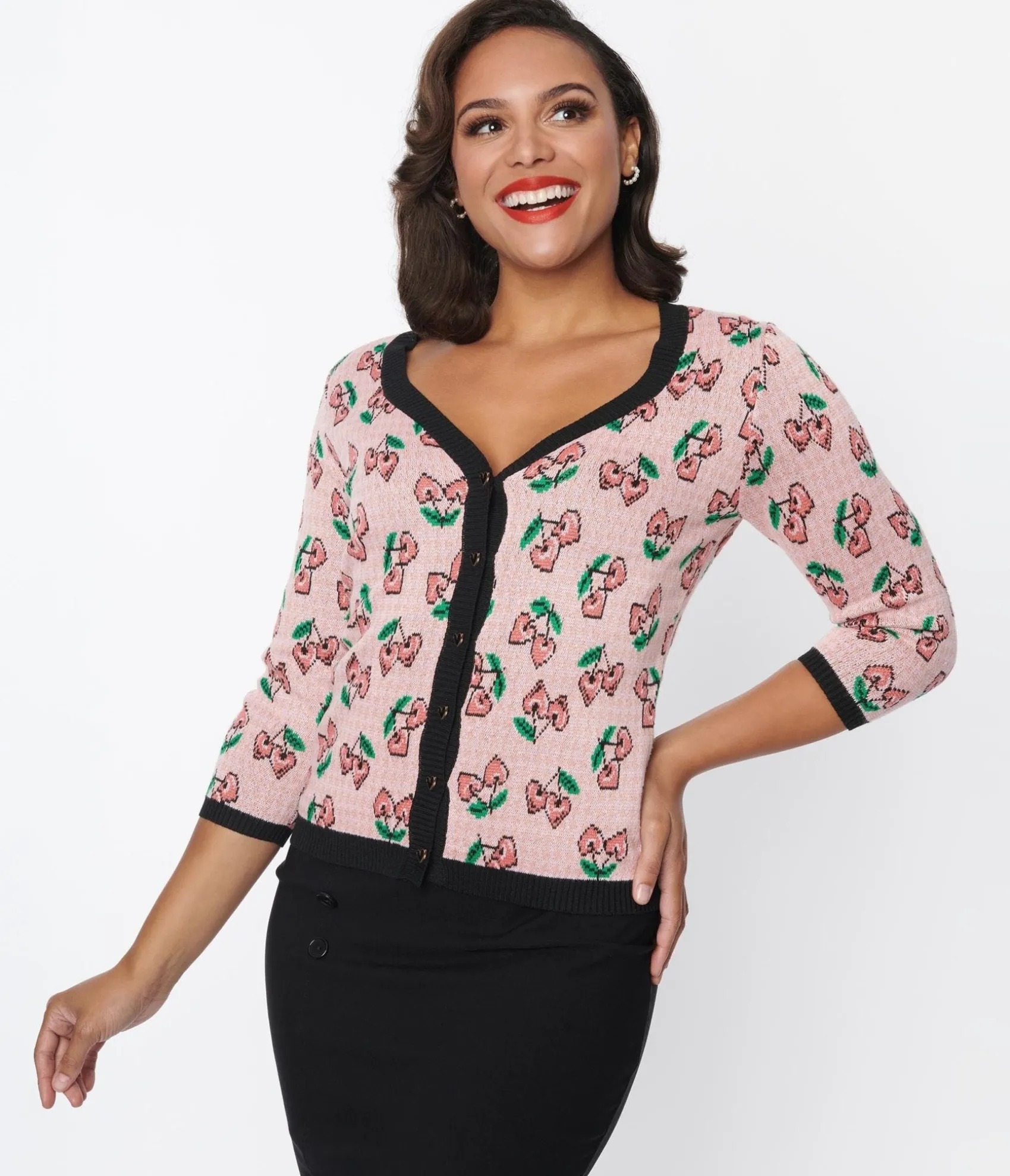 Unique Vintage Pink & Cherry Hearts Cardigan Outlet