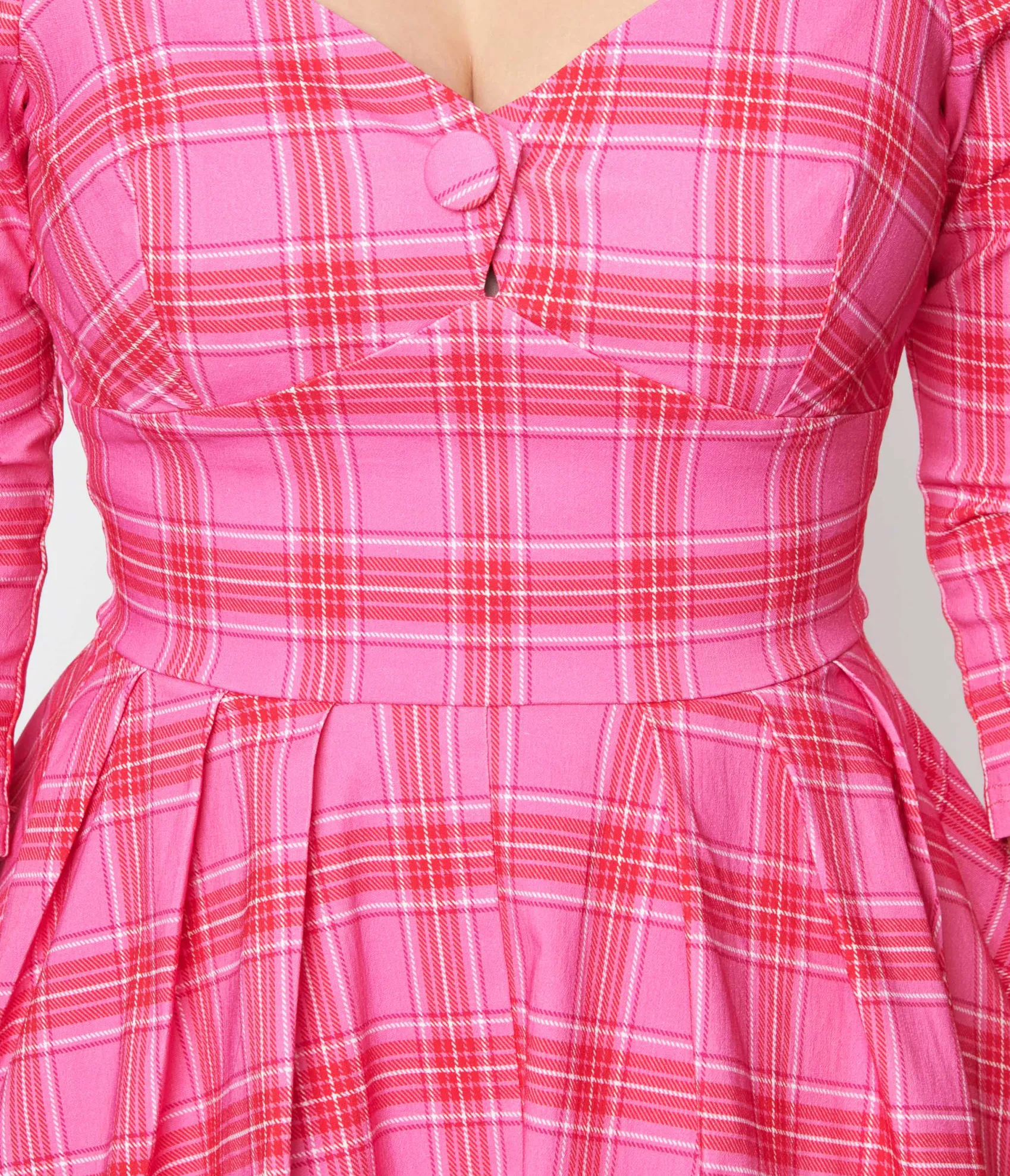 Unique Vintage Pink & Red Plaid Lamar Swing Dress Hot