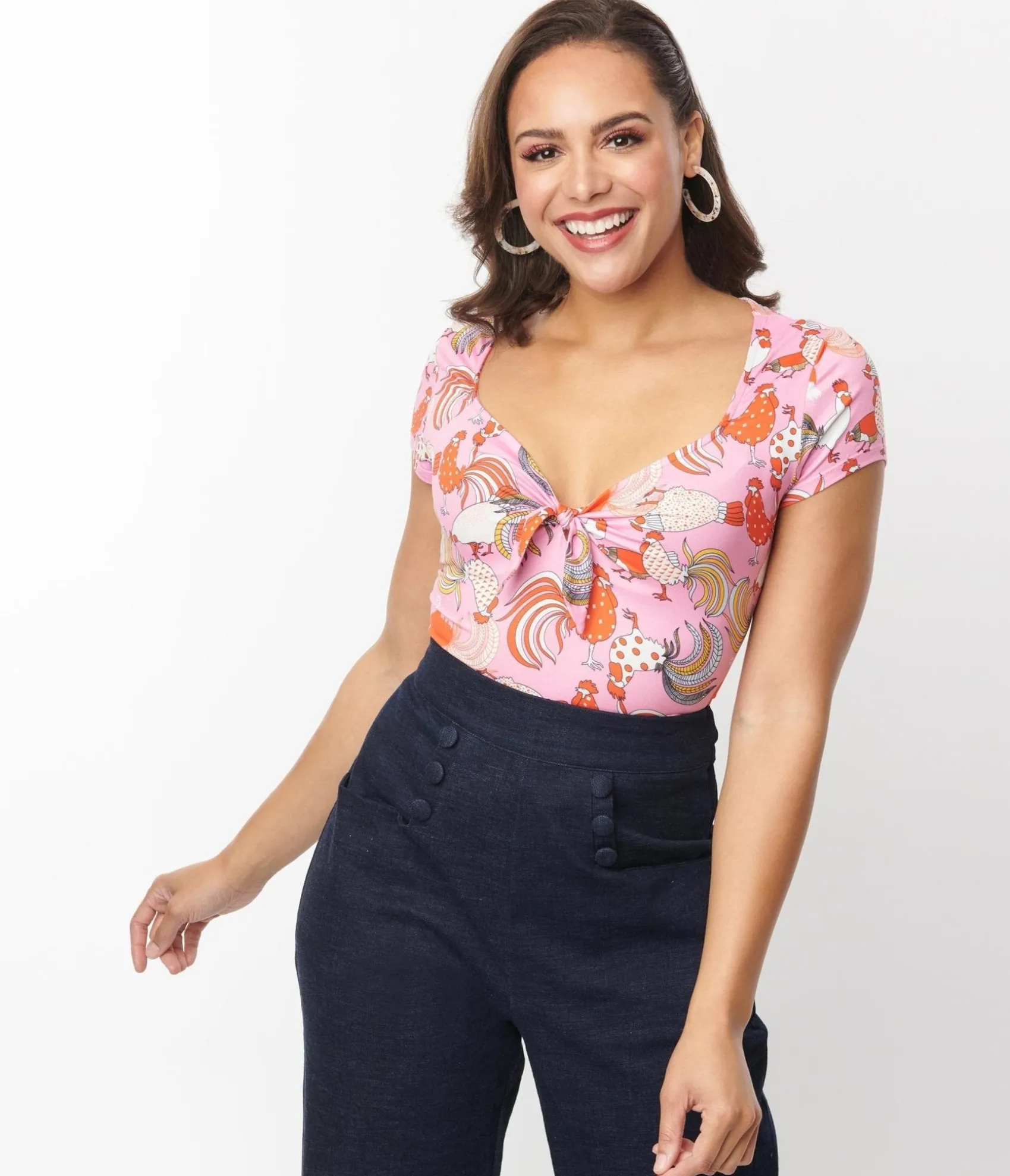 Unique Vintage Pink & Red Rooster Sweetheart Rosemary Top Hot