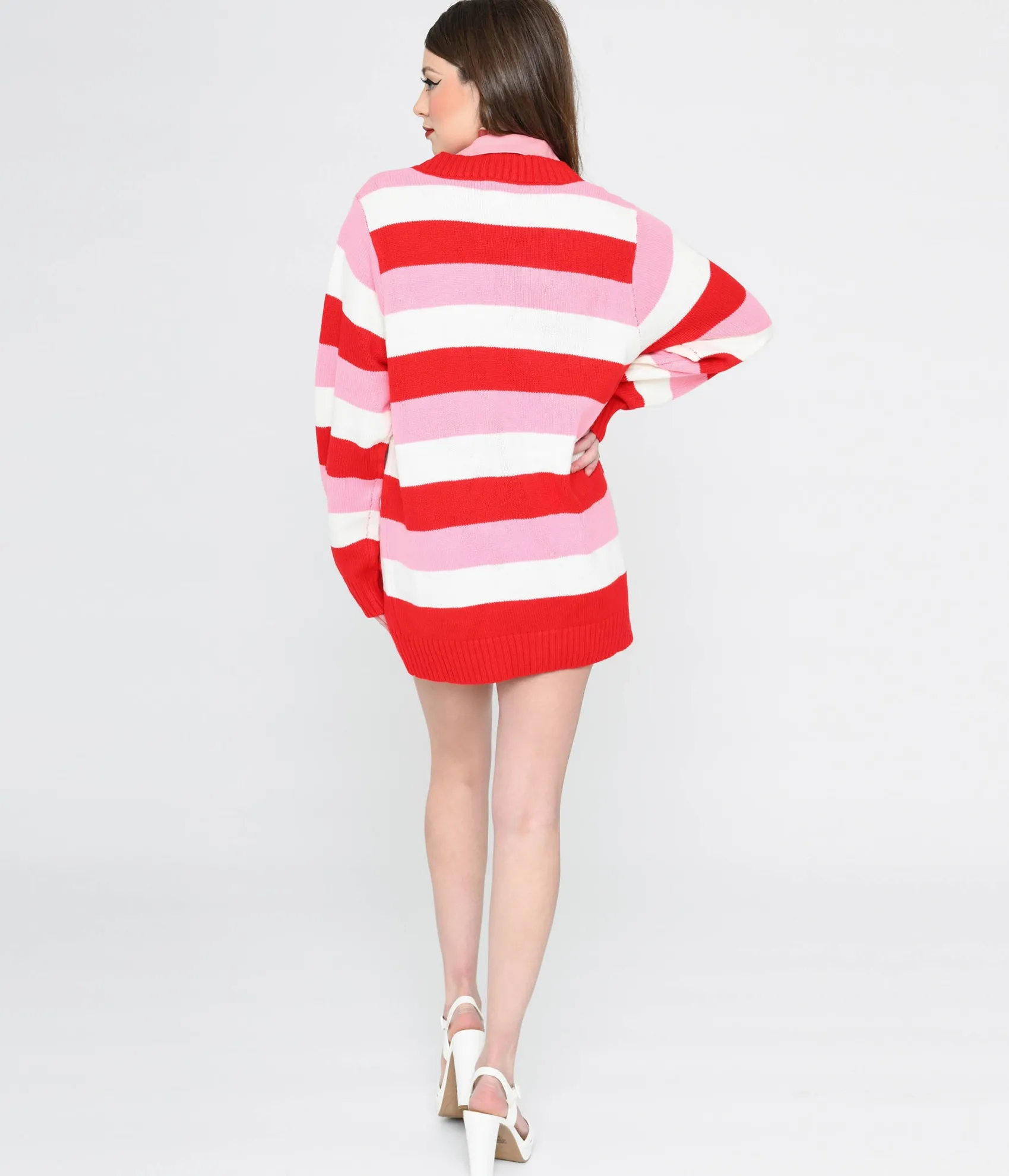 Unique Vintage Pink & Red Striped Crochet Hearts Cardigan Best Sale